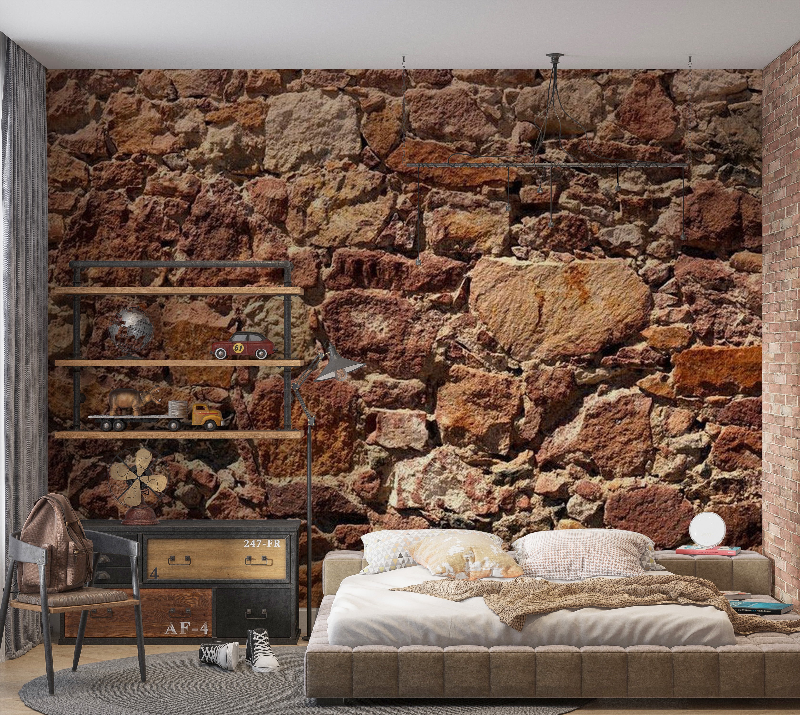 Background & Patterns Wallpaper Wall Mural - Terracotta Stacked Stone Wall 39"Wx27"H