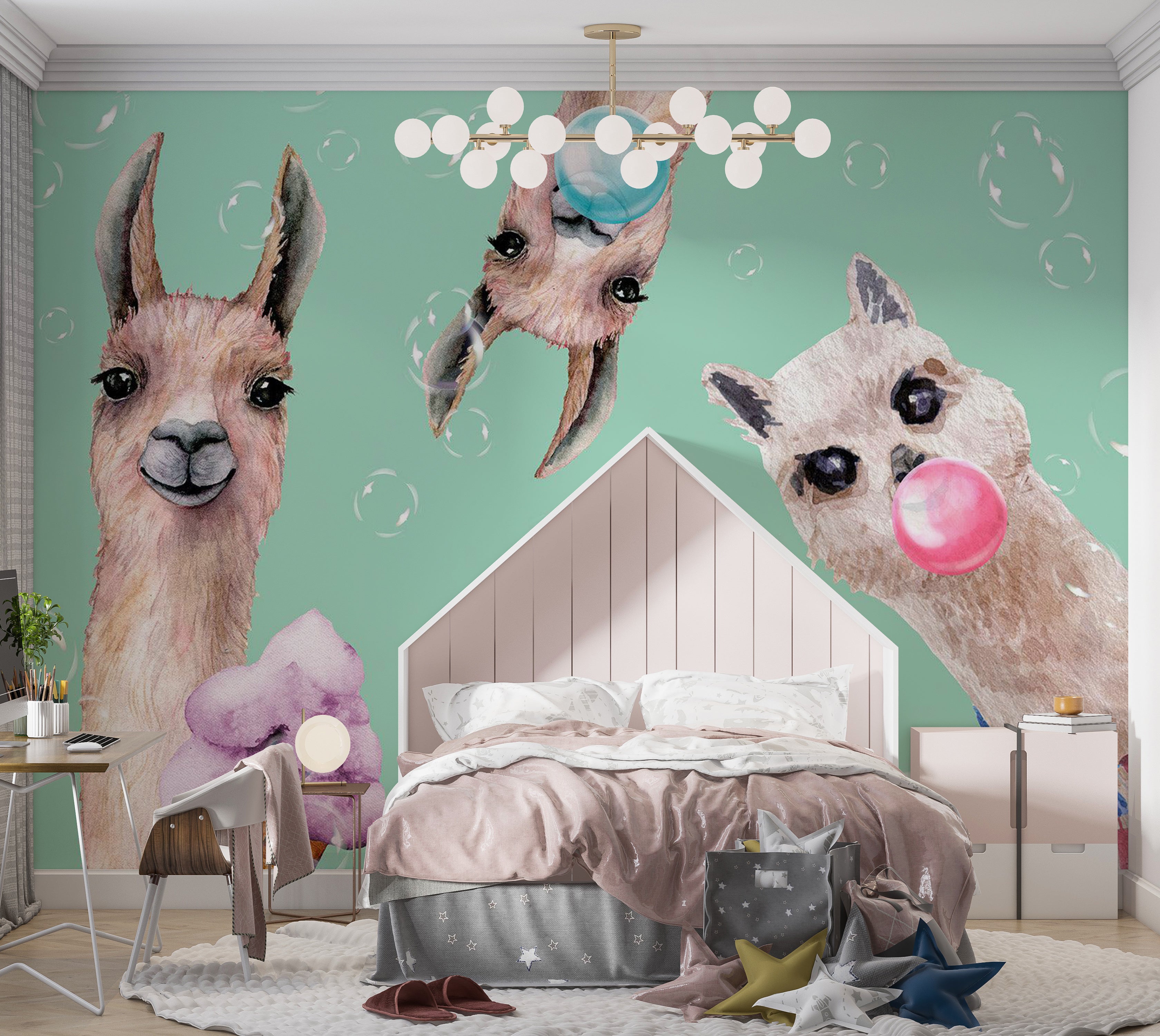 Kids Wallpaper Wall Mural - Crazy Llamas 39"Wx27"H / Standard