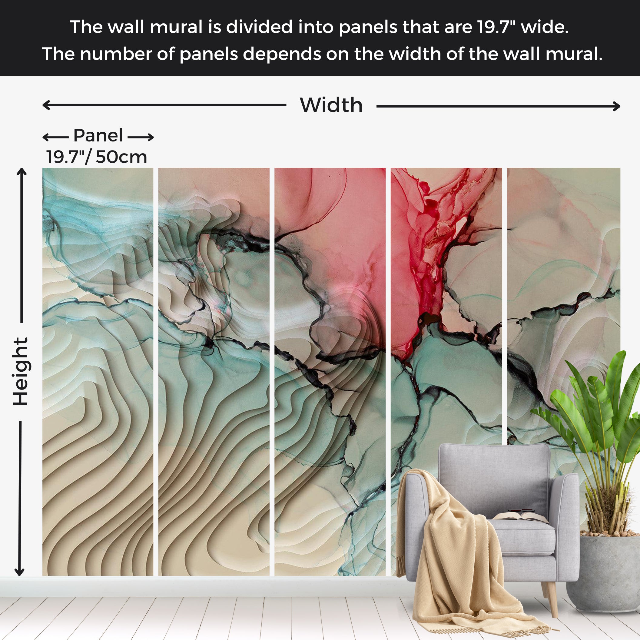 Abstract Wallpaper Wall Mural - 3D Ink Composition 39"Wx27"H / Standard