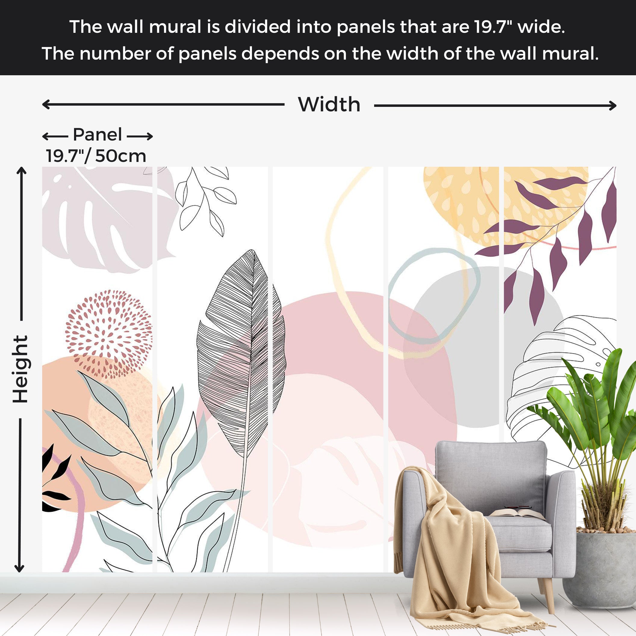 Abstract Wallpaper Wall Mural - Aesthetic Modern Line Art 39"Wx27"H / Standard