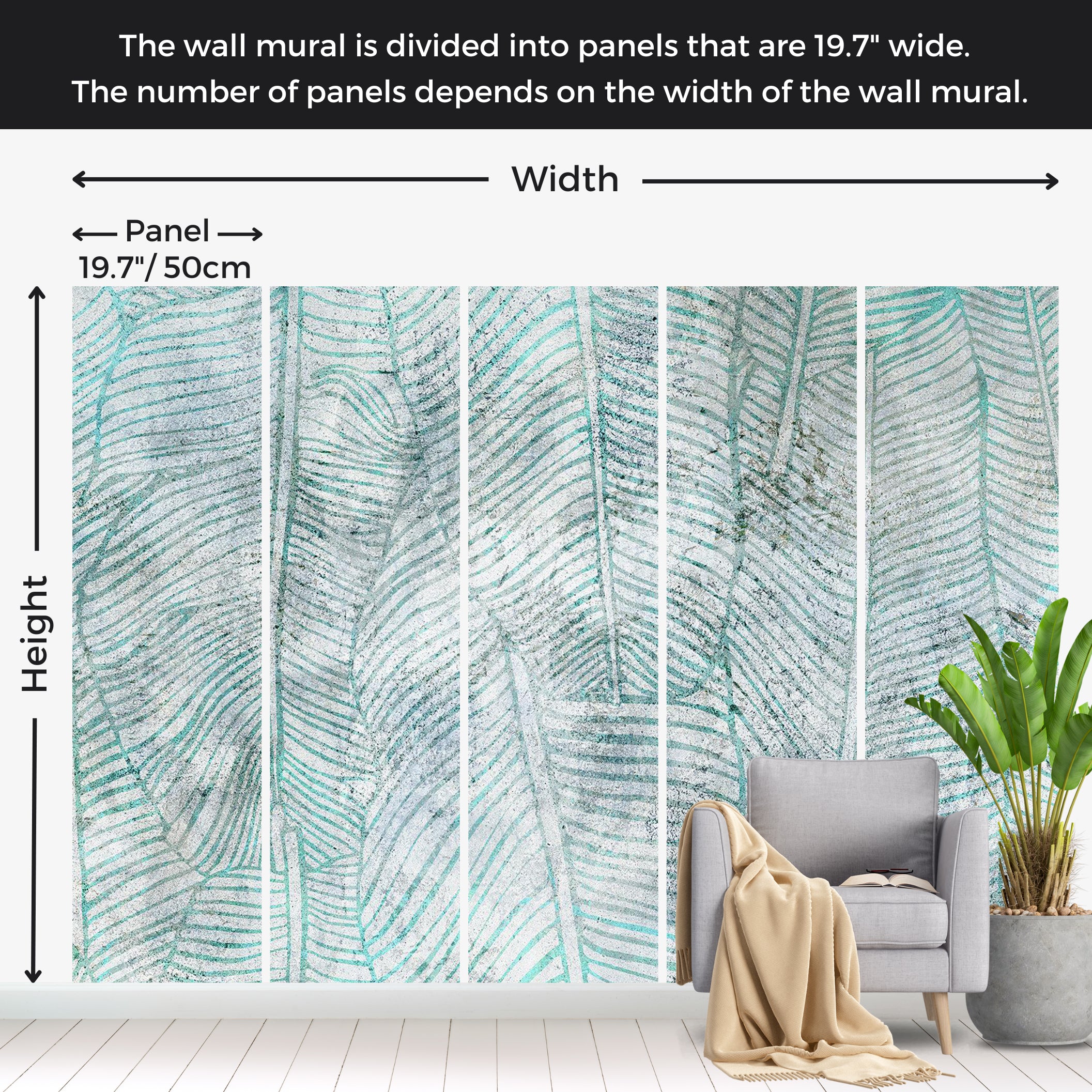 Abstract Wallpaper Wall Mural - Banana Leaf Lines 39"Wx27"H / Standard