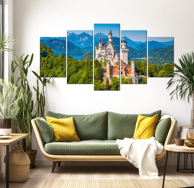 Stretched Canvas Landscape Art - Castle In The Mountains 40"Wx20"H