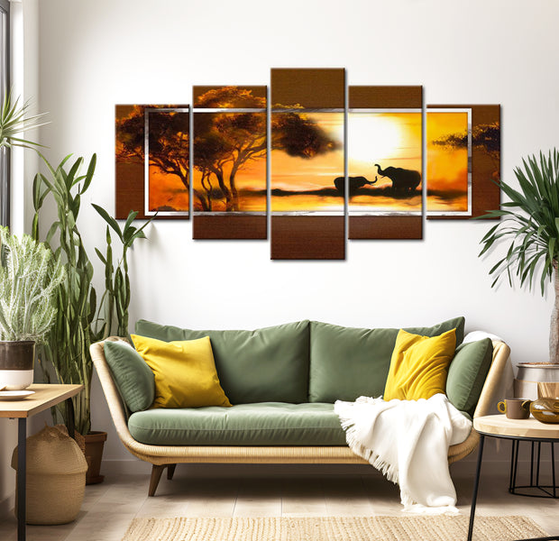 Stretched Canvas Landscape Art - Meeting At The Savannah 40"Wx20"H
