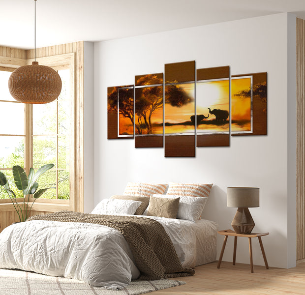 Stretched Canvas Landscape Art - Meeting At The Savannah 40"Wx20"H