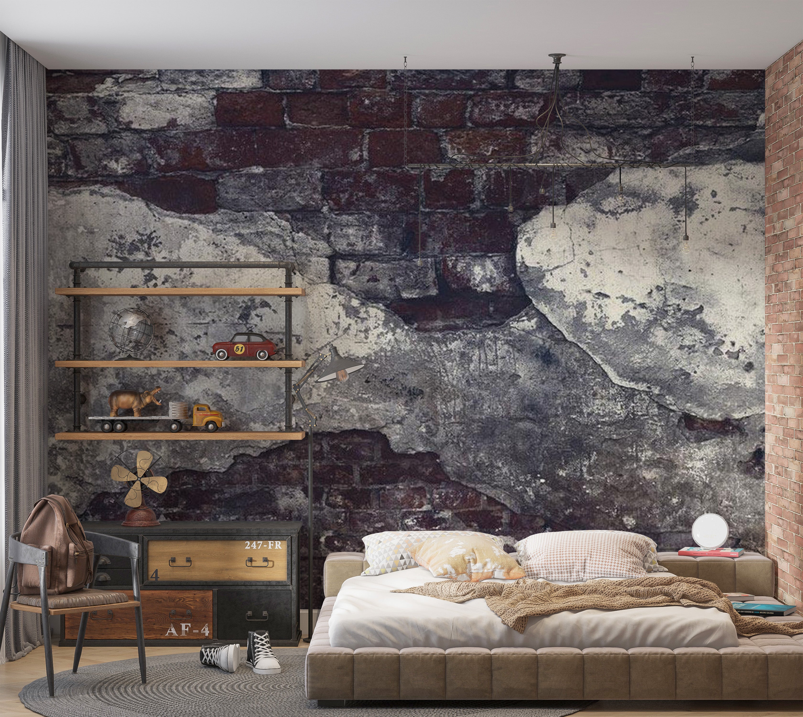 Background & Patterns Wallpaper Wall Mural - Dark Brick Wall 39"Wx27"H