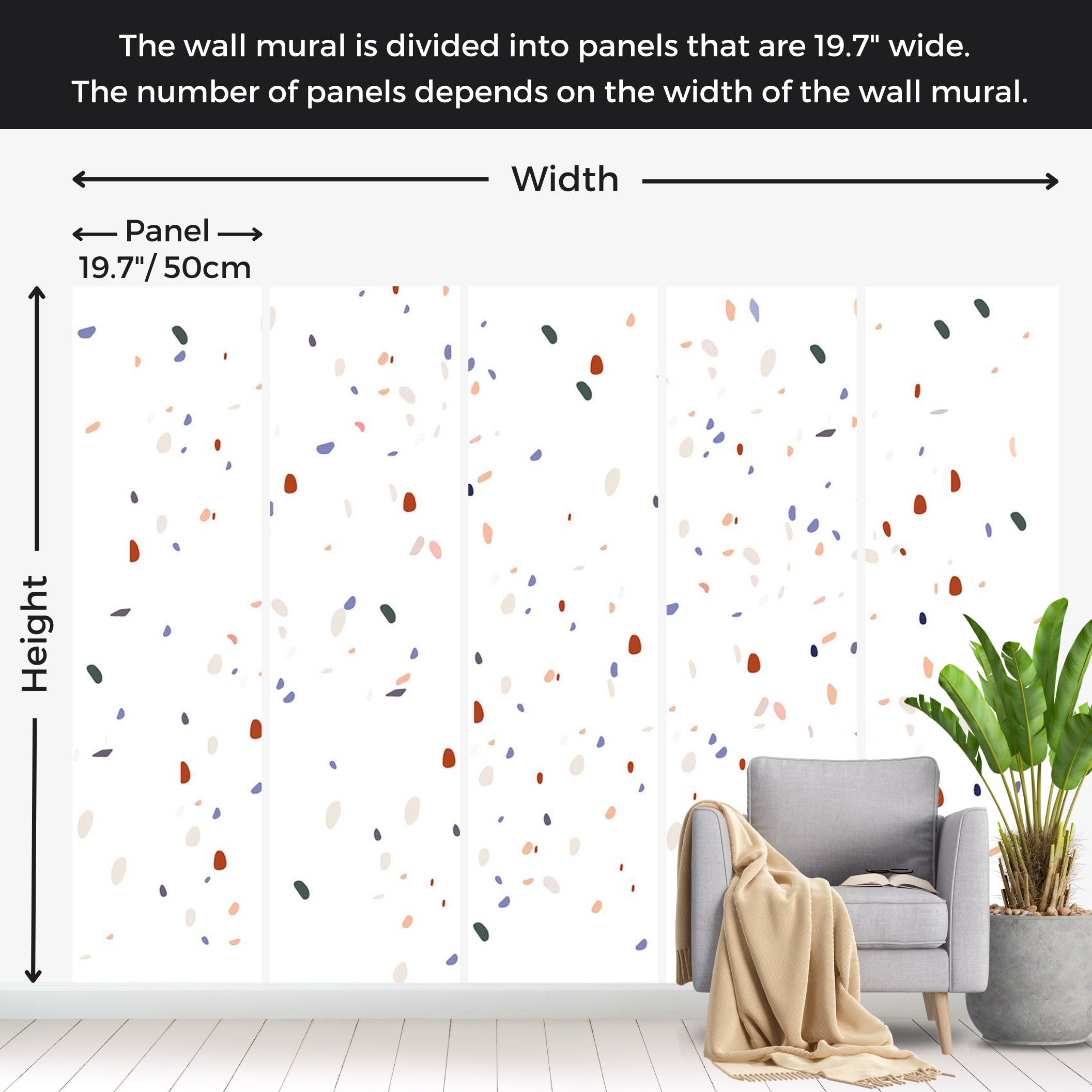 Abstract Wallpaper Wall Mural - Classic Terrazzo on White Background 39"Wx27"H / Standard