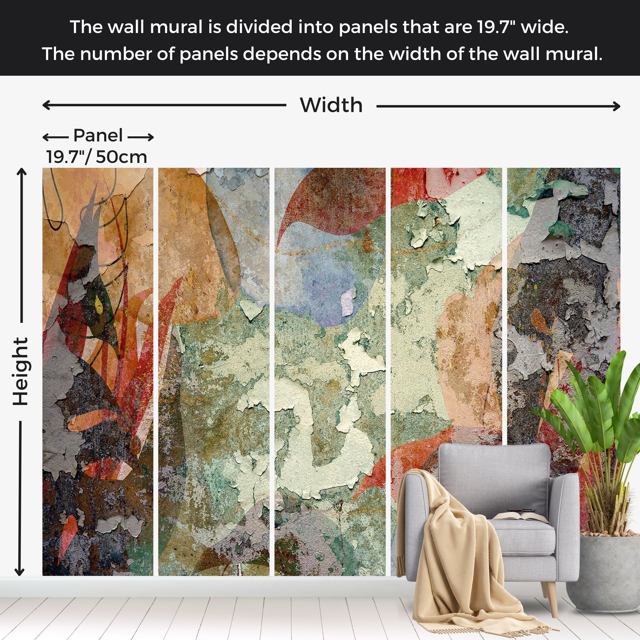 Abstract Wallpaper Wall Mural - Colorful Old Plaster Wall 39"Wx27"H / Standard