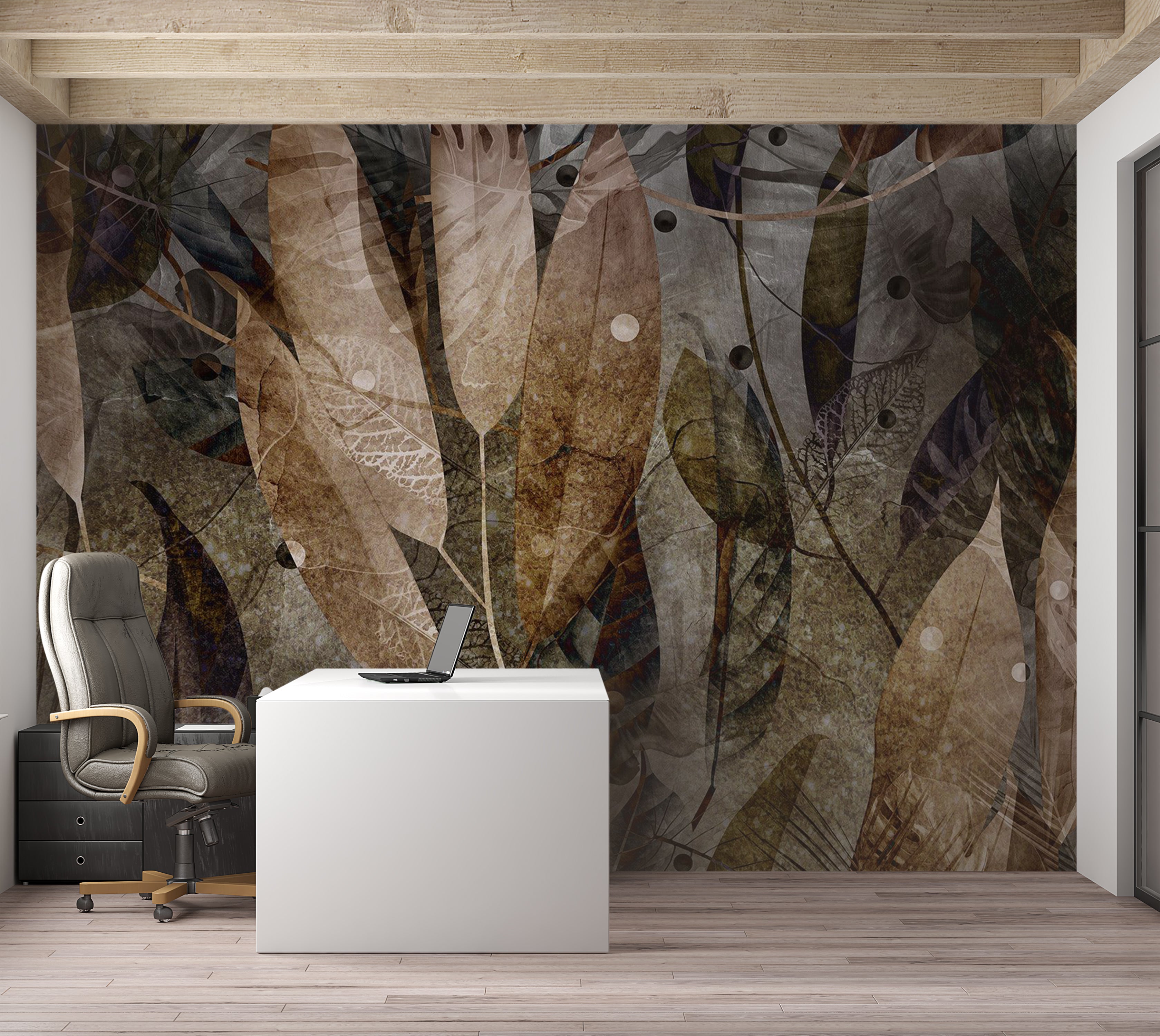 Botanical Wallpaper Wall Mural - Mixed Autumn Leaves 39"Wx27"H / Standard