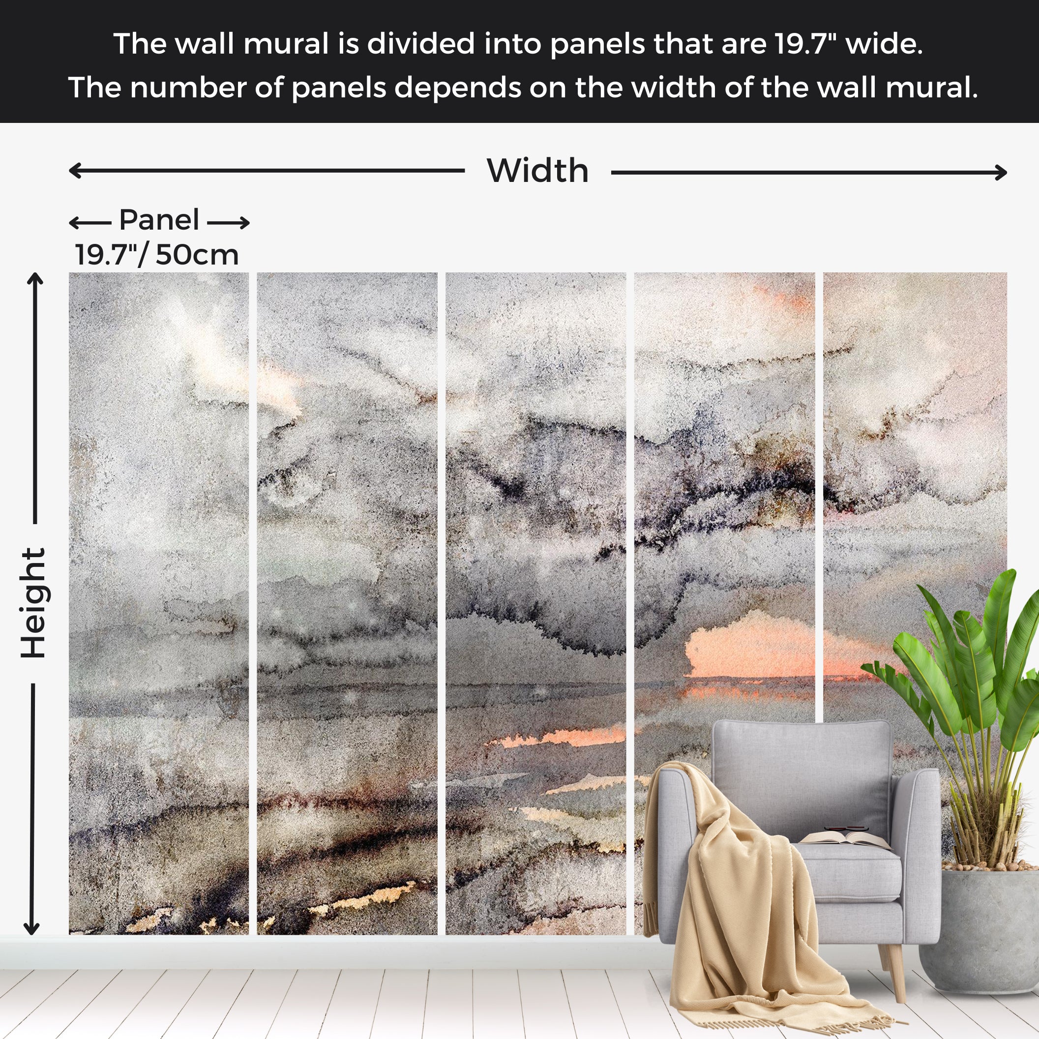 Abstract Wallpaper Wall Mural - Connected Clouds 39"Wx27"H / Standard