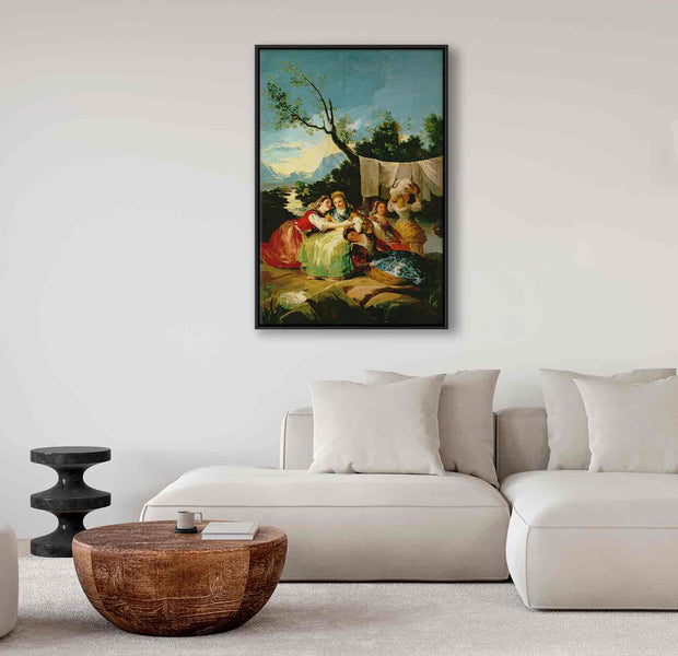 Floating Framed Canvas Art - The Washerwomen - Francisco de Goya