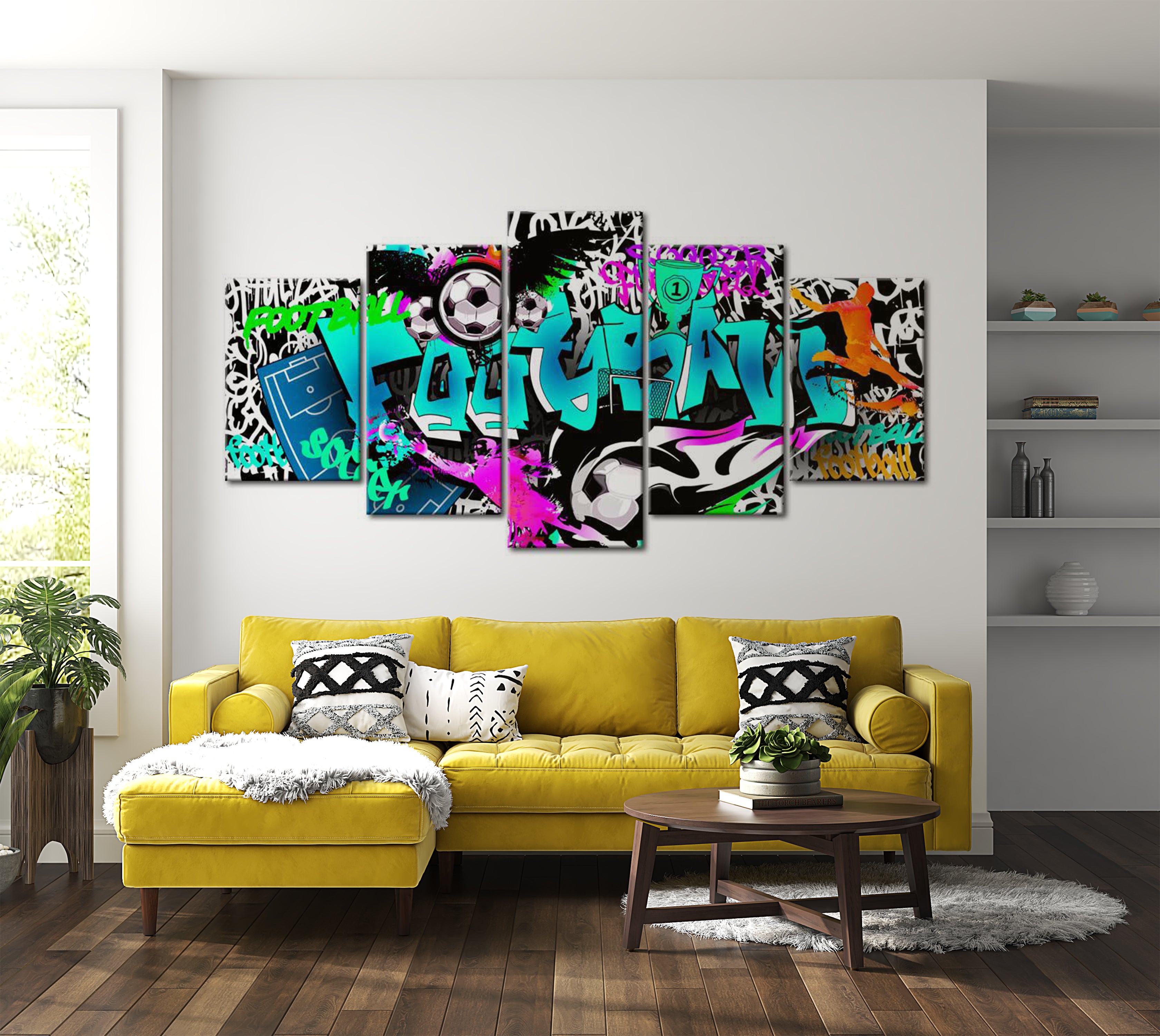 Stretched Canvas Street Art - Football Match  - 5 Pieces 40"Wx20"H