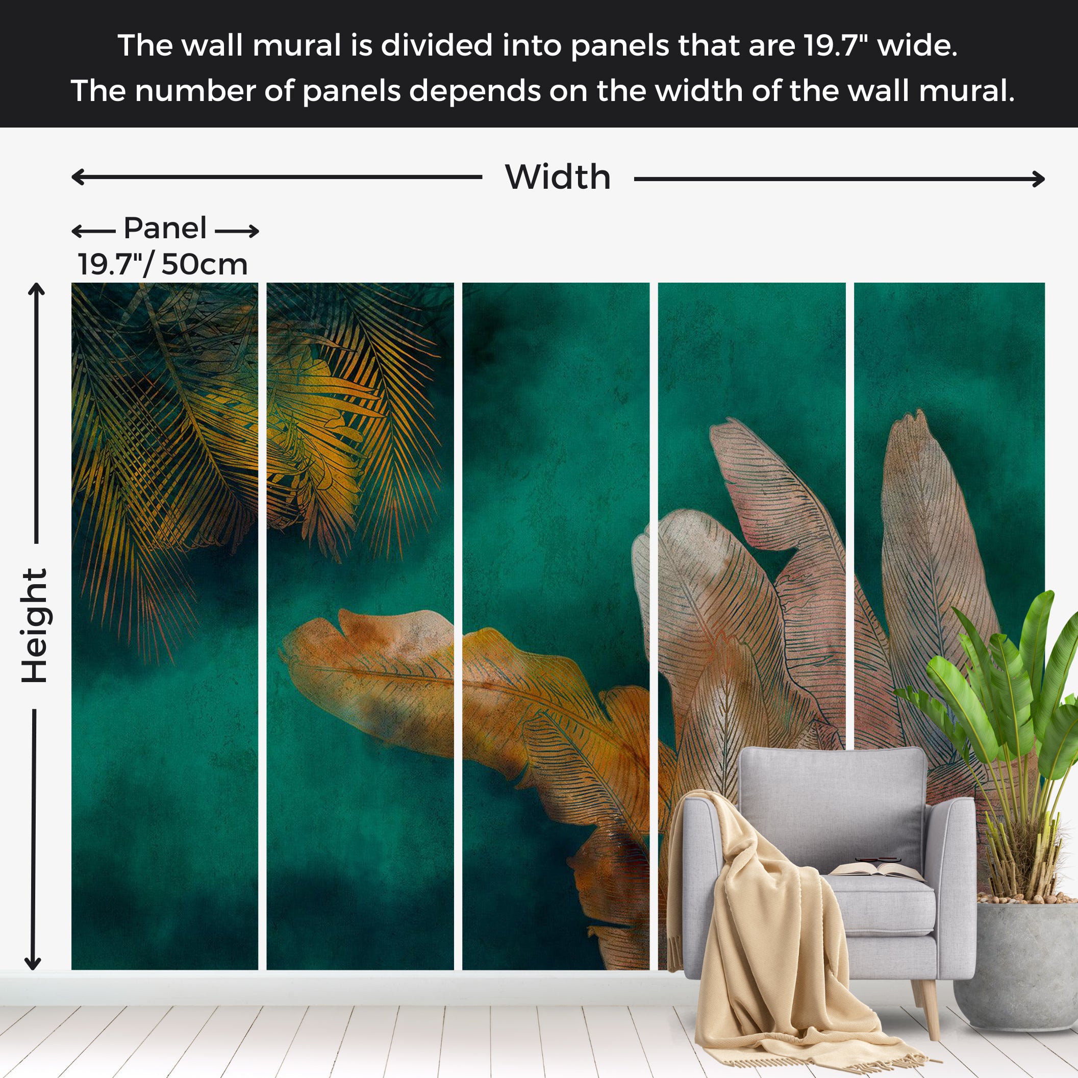 Abstract Wallpaper Wall Mural - Exotic Green Jungle 39"Wx27"H / Standard