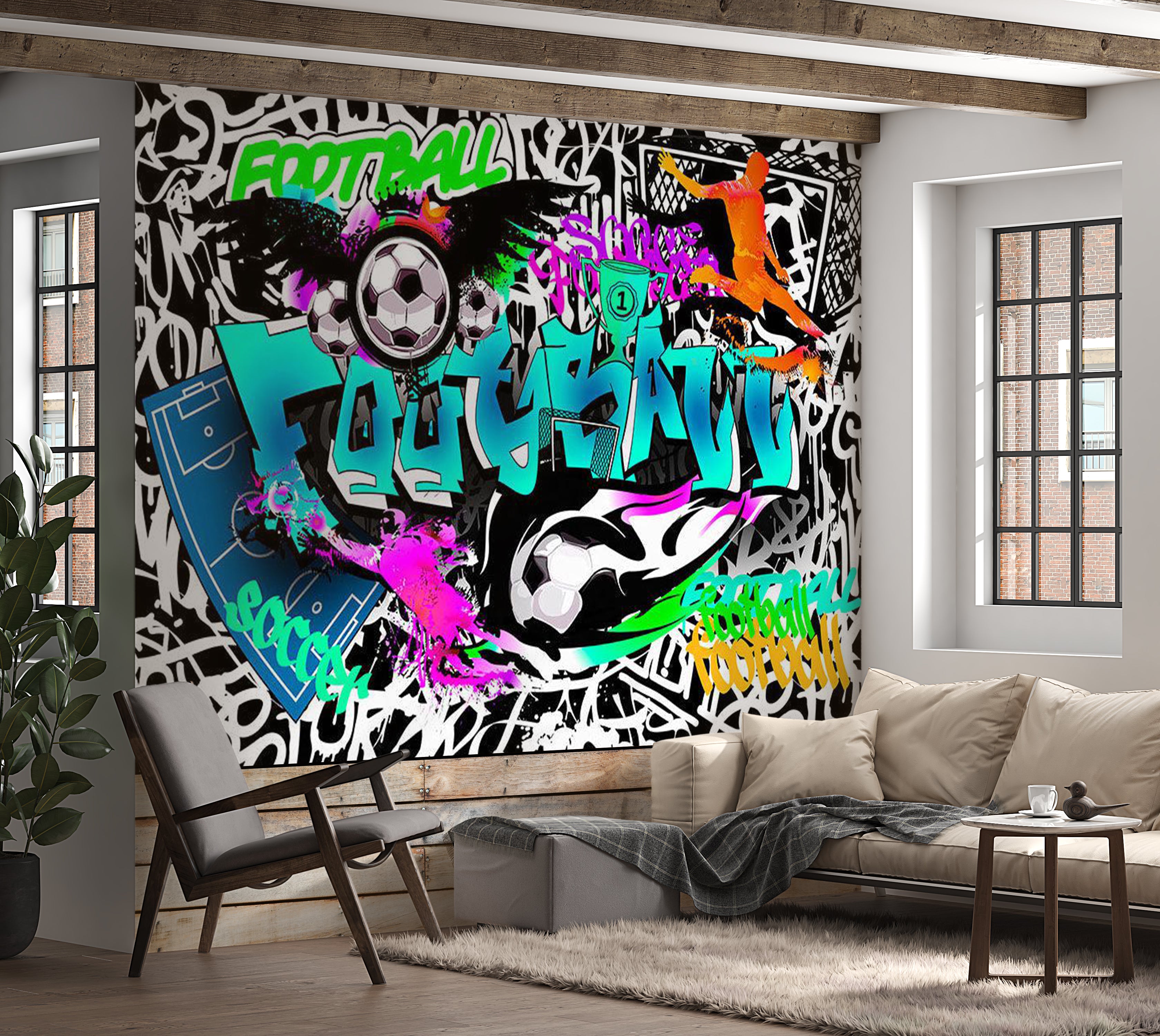 Peel & Stick Street Art Wall Mural - Football Graffiti 38"Wx27"H