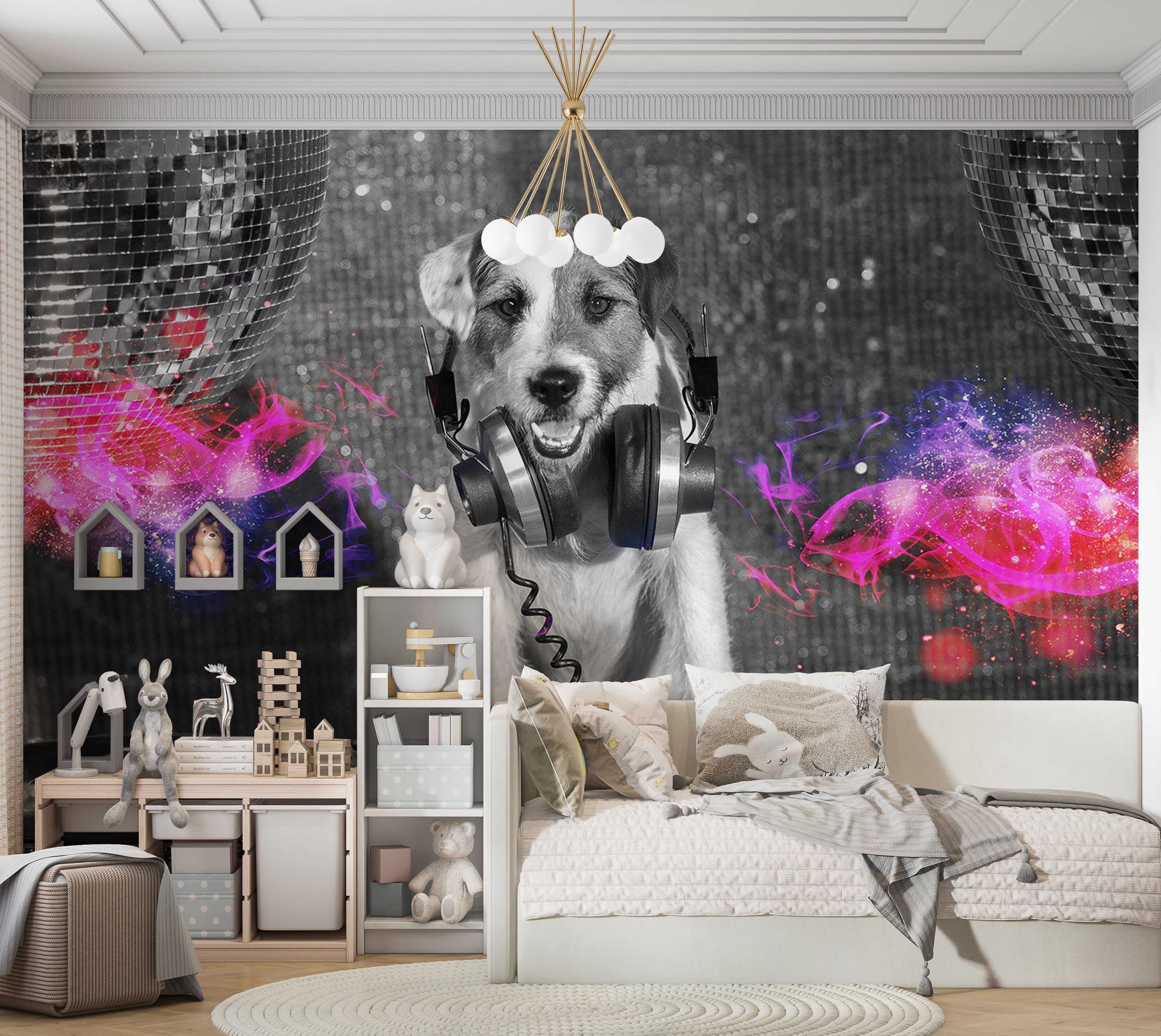 Animal Wallpaper Wall Mural - DJ Dog 39"Wx27"H / Standard