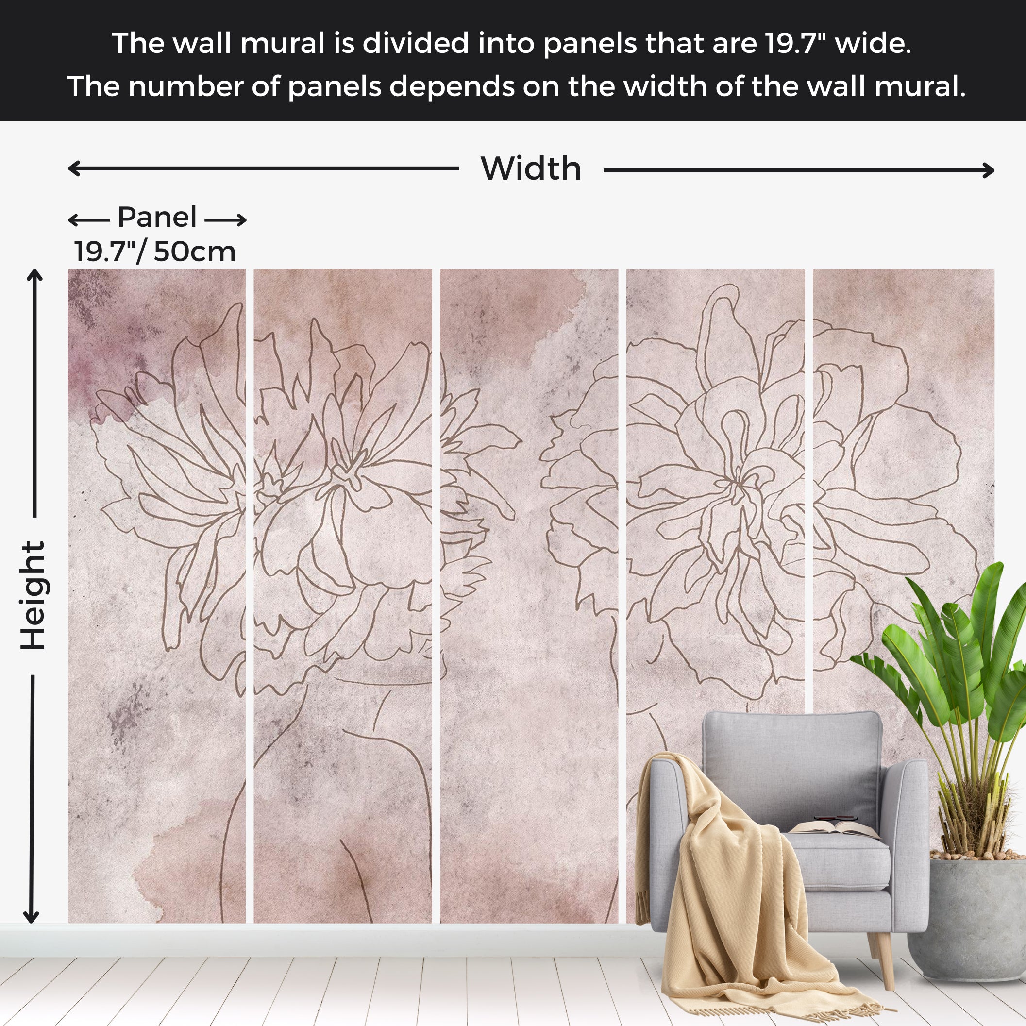 Abstract Wallpaper Wall Mural - Floristic Fresco 39"Wx27"H / Standard