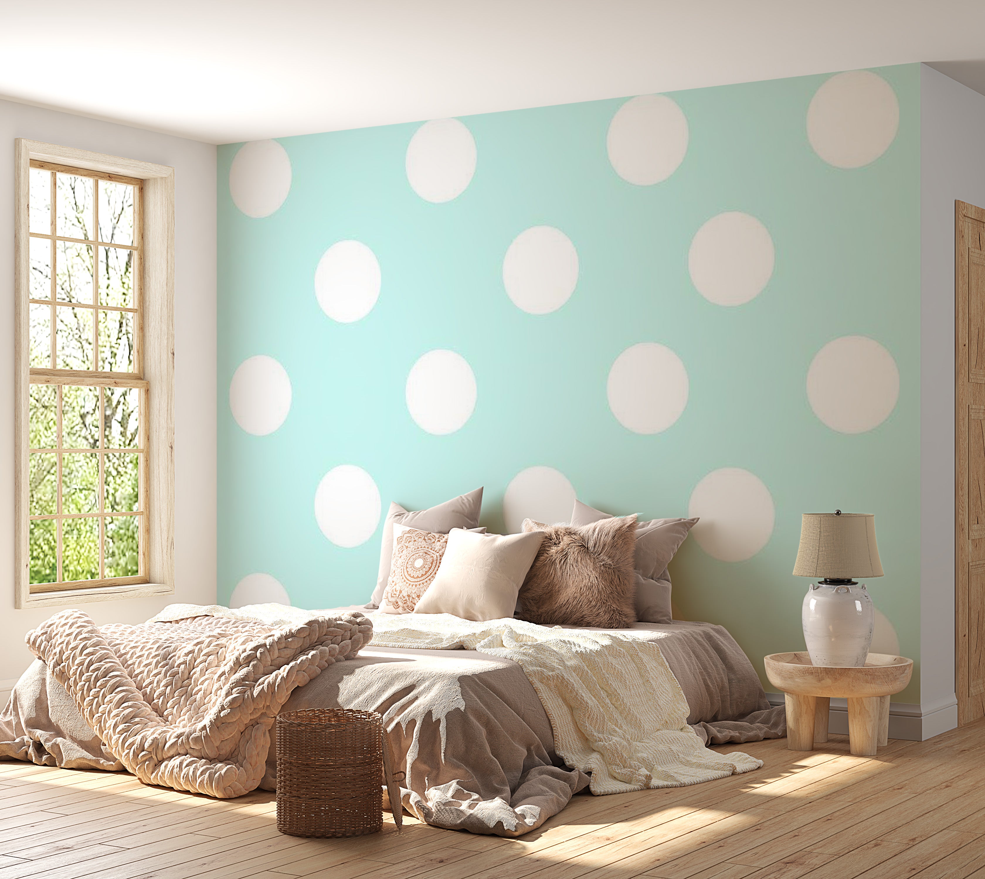 Abstract Wallpaper Wall Mural - Sky Blue Dots 39"Wx27"H