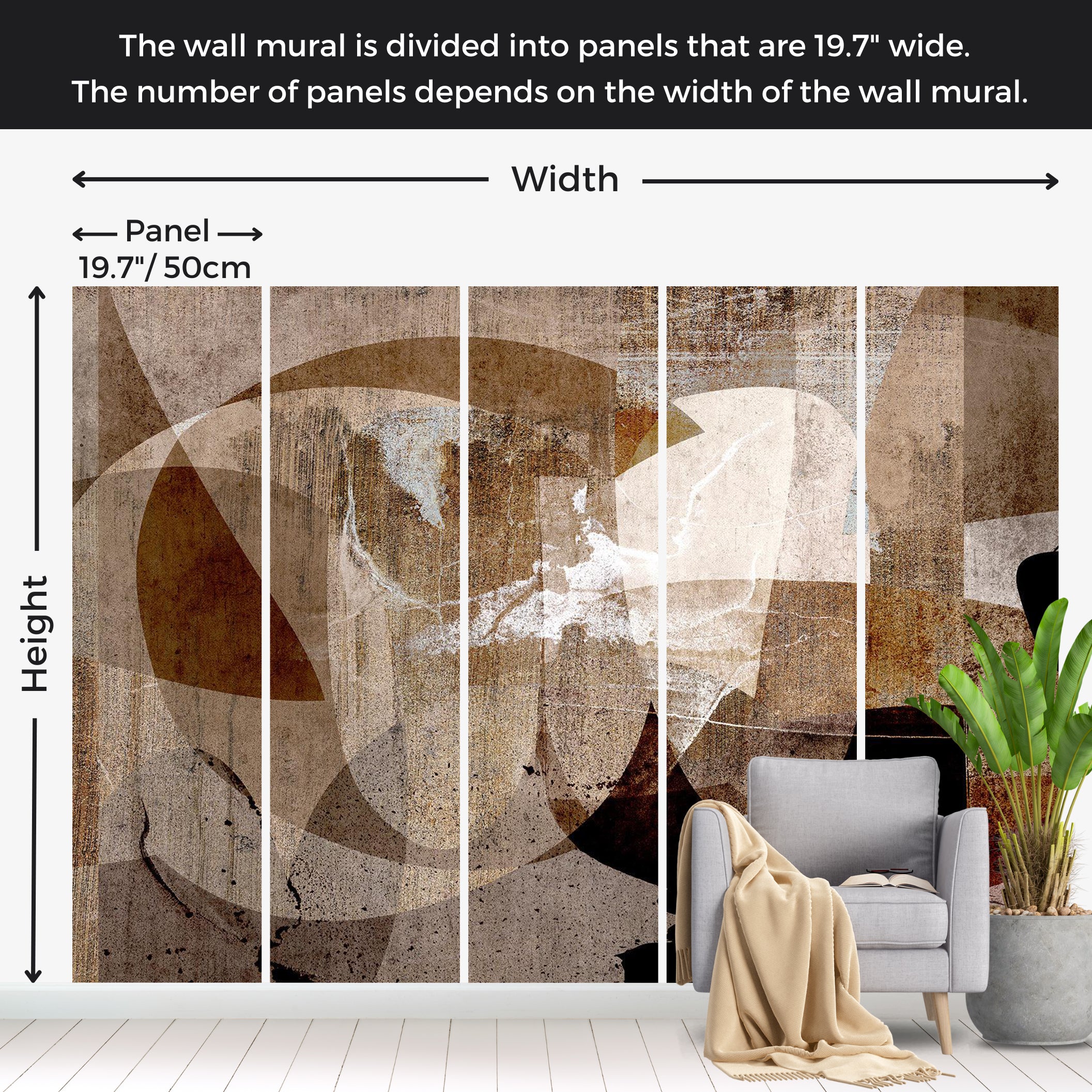 Abstract Wallpaper Wall Mural - Geometric Composition Brown 39"Wx27"H / Standard