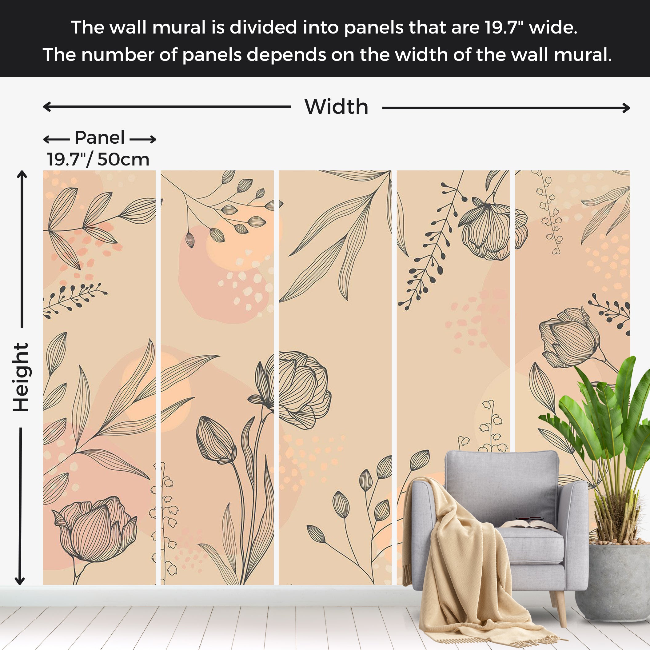 Abstract Wallpaper Wall Mural - Geometric Lines of Nature 39"Wx27"H / Standard