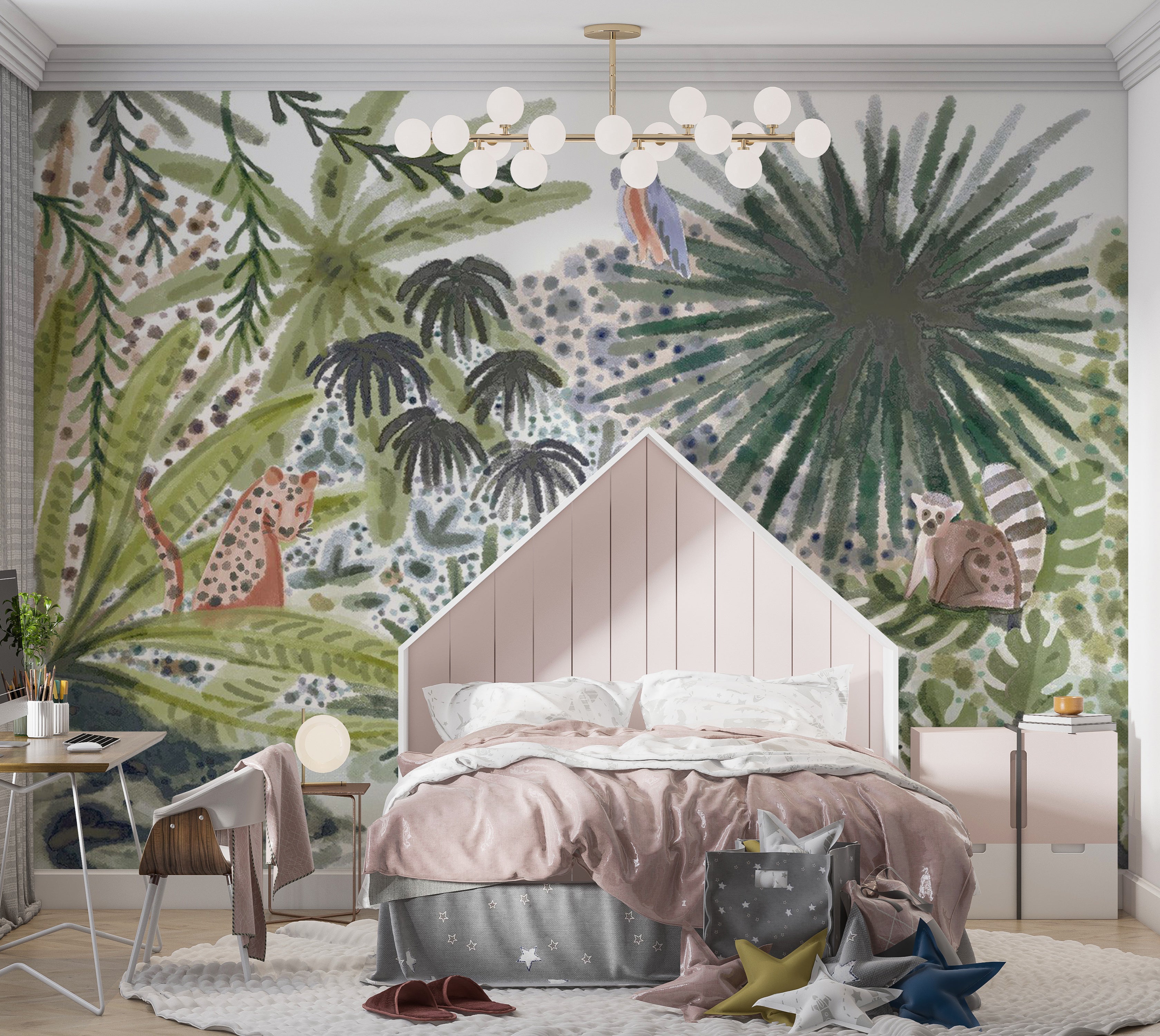 Kids Wallpaper Wall Mural - Tropical Landscape With Animals 39"Wx27"H / Standard