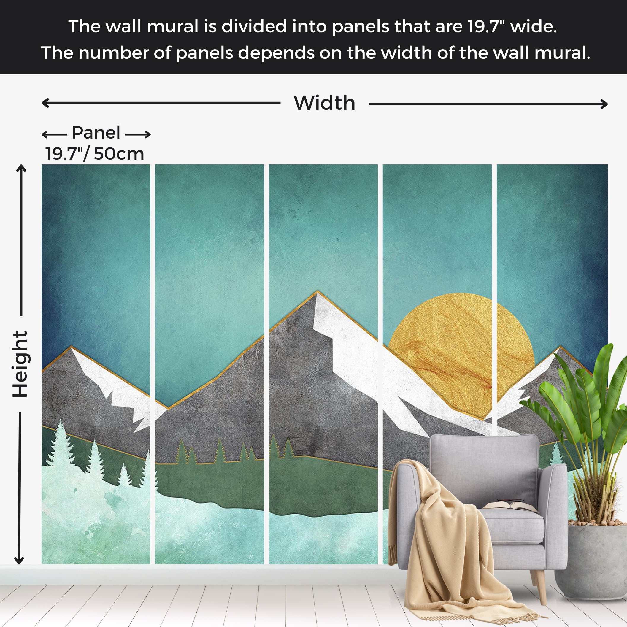 Abstract Wallpaper Wall Mural - Geometric Mountain Landscape 39"Wx27"H / Standard