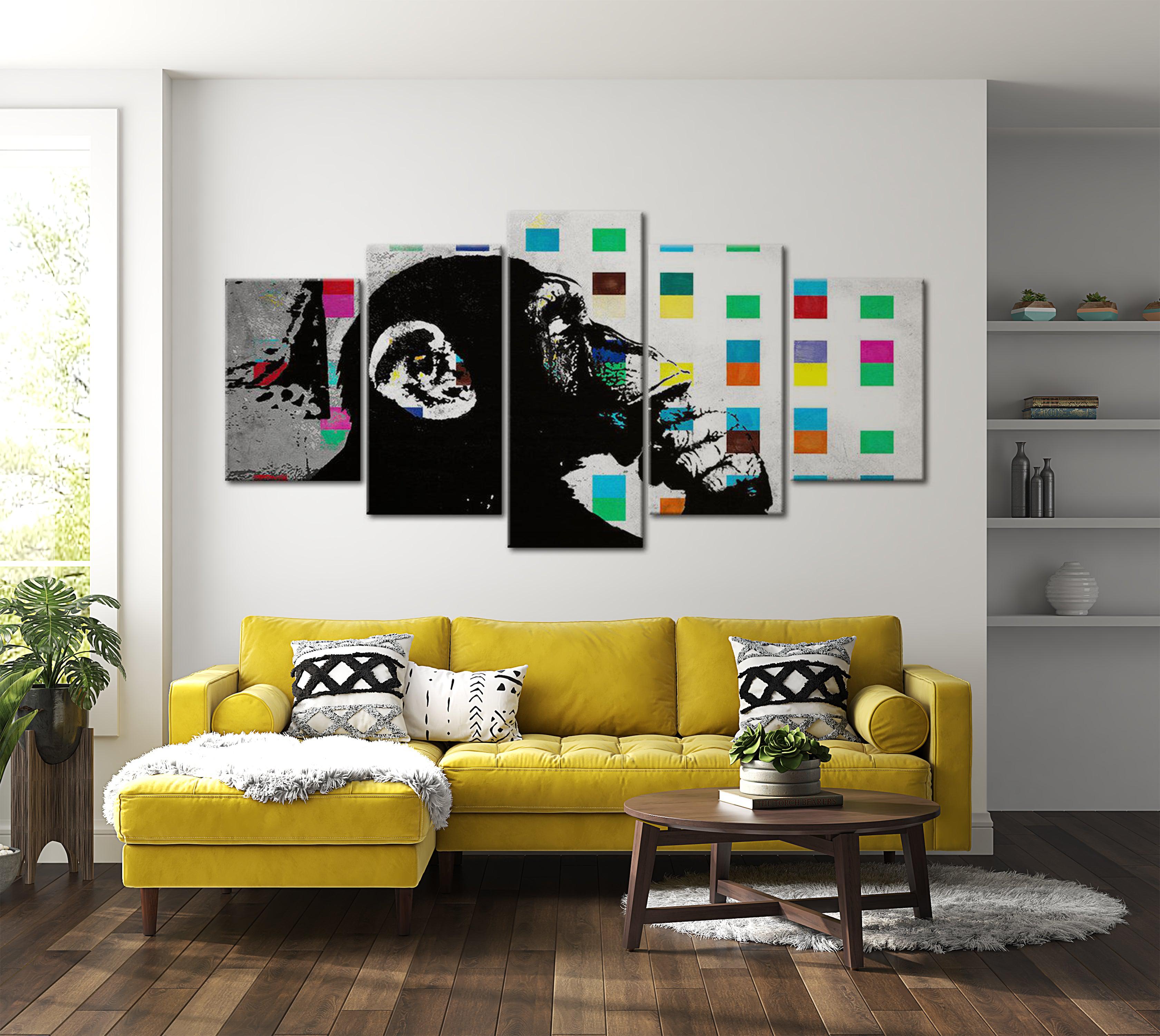 Stretched Canvas Street Art - The Thinker Monkey - 5 Pieces