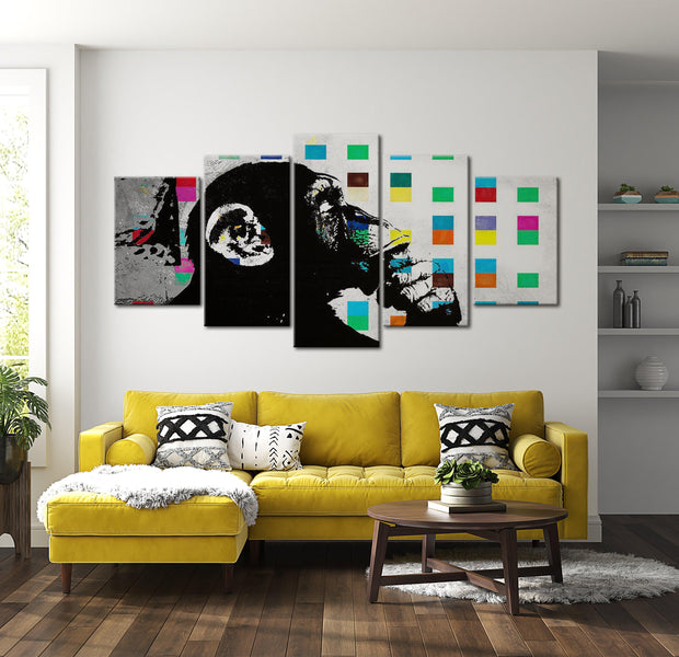 Stretched Canvas Street Art - The Thinker Monkey - 5 Pieces