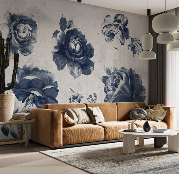 Peel & Stick Floral Wall Mural - Garden of Memories Blue 38"Wx27"H