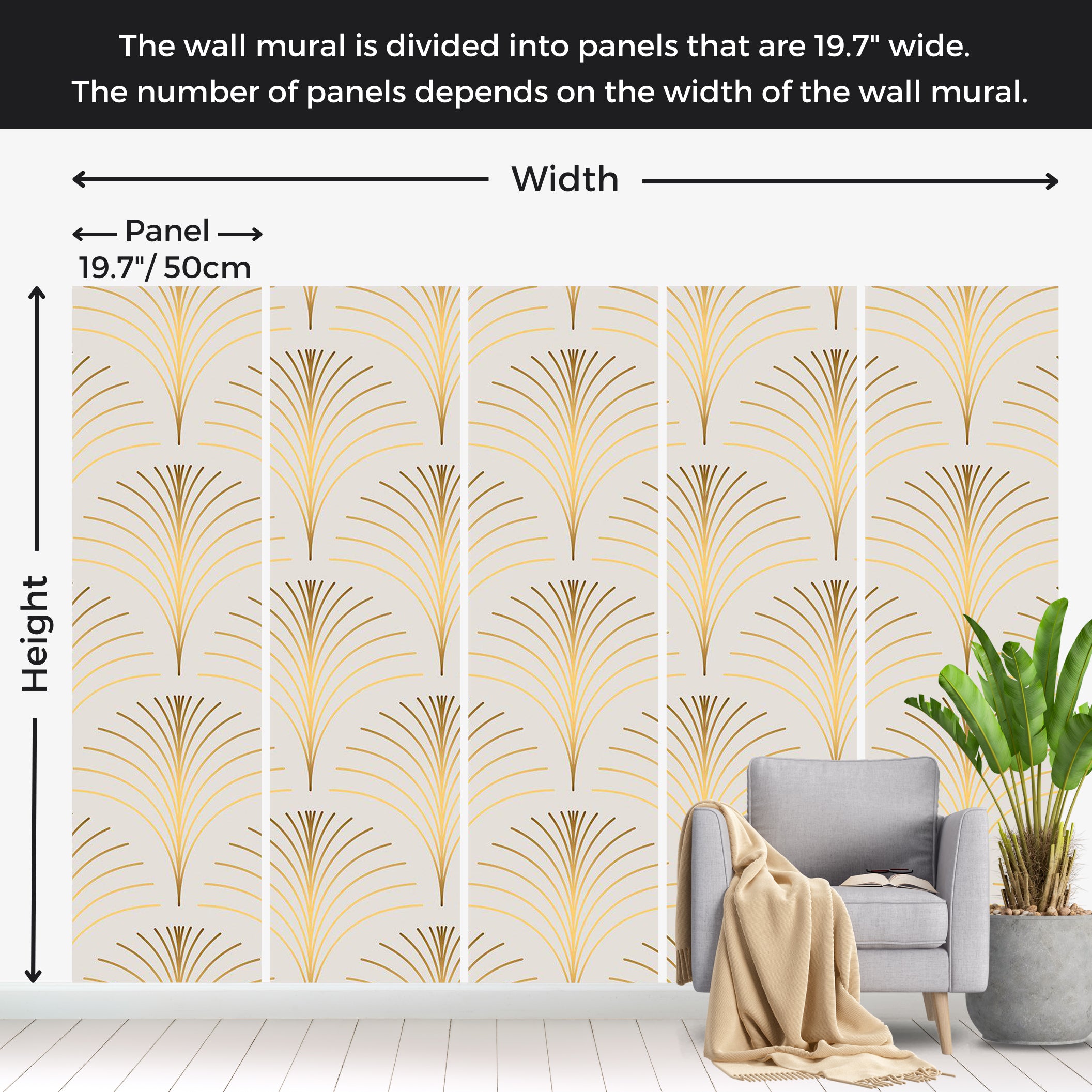 Abstract Wallpaper Wall Mural - Gold Linear Pattern 39"Wx27"H / Standard