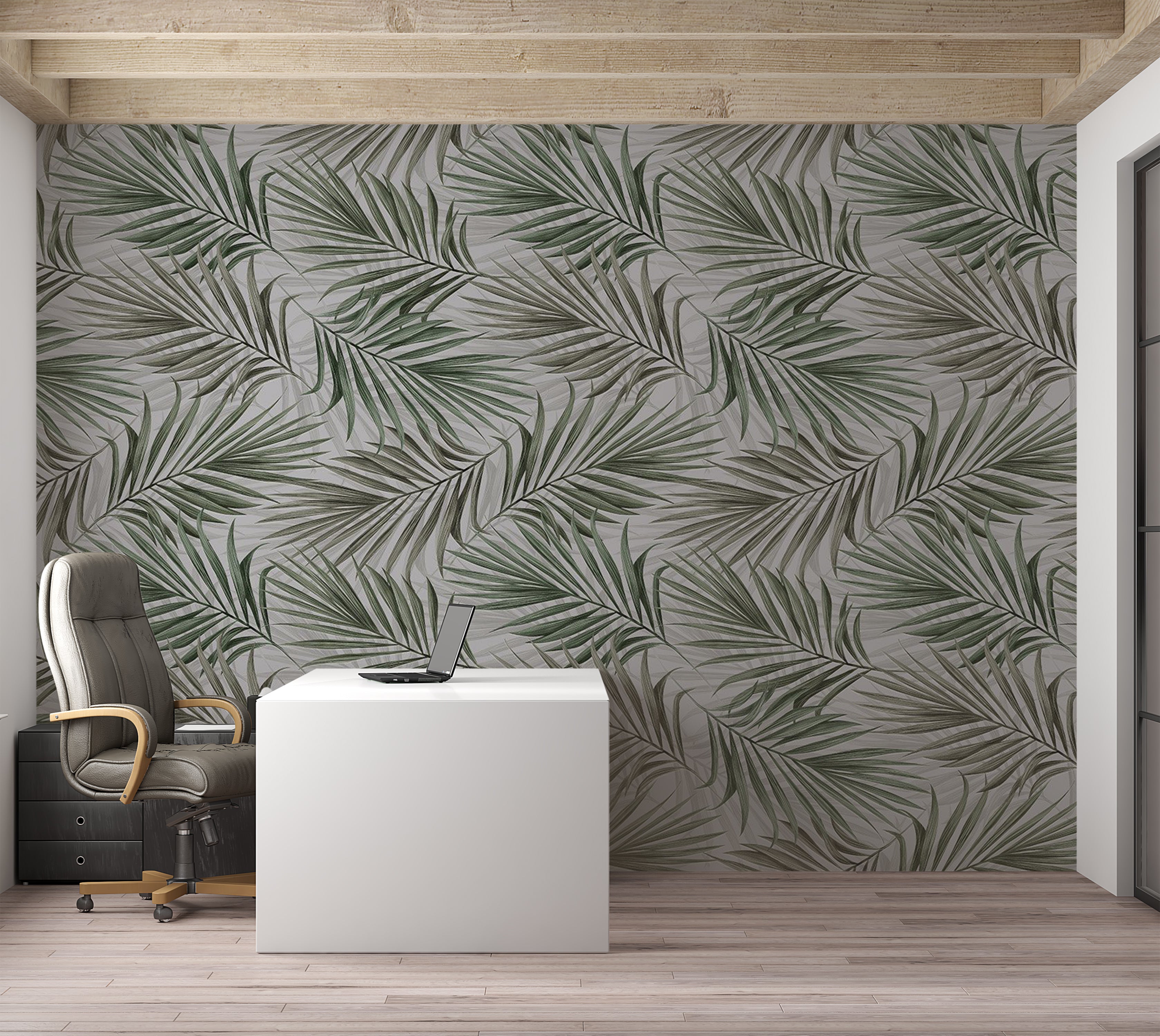 Botanical Wallpaper Wall Mural - Repeating Green Leaf Pattern 39"Wx27"H / Standard