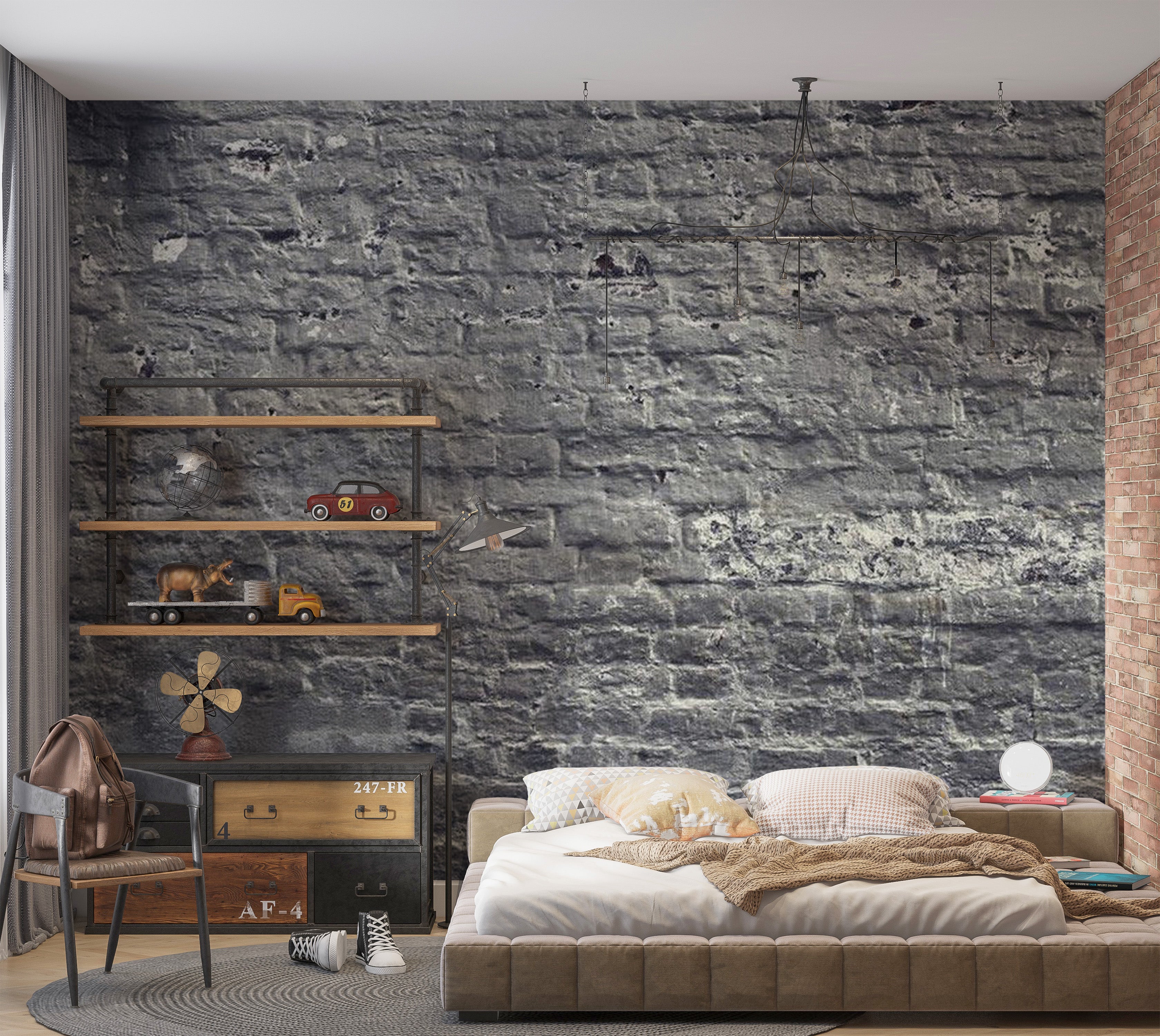 Background & Patterns Wallpaper Wall Mural - Dark Grey Painted Brick Wall 39"Wx27"H