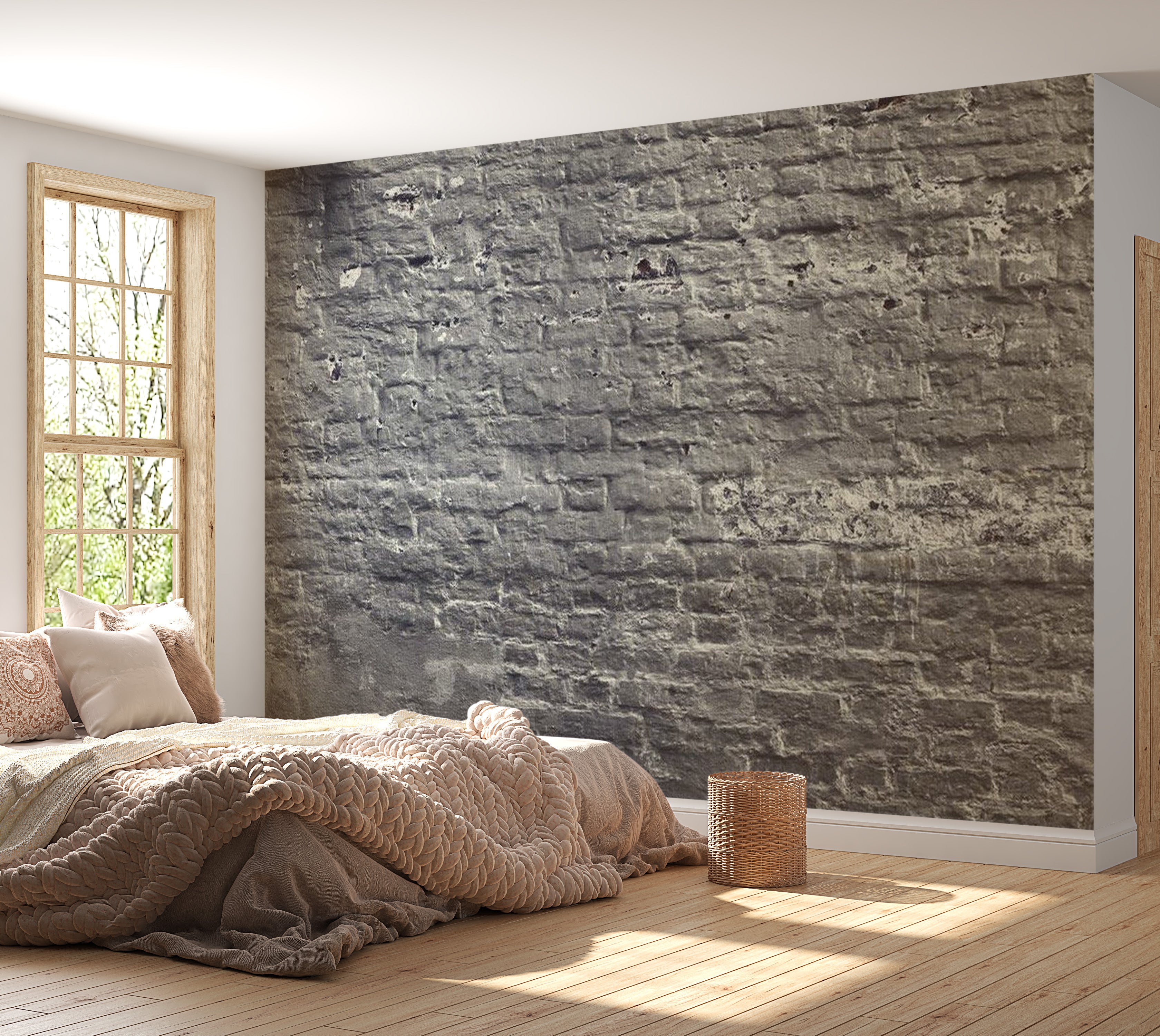 Background & Patterns Wallpaper Wall Mural - Dark Grey Painted Brick Wall 39"Wx27"H