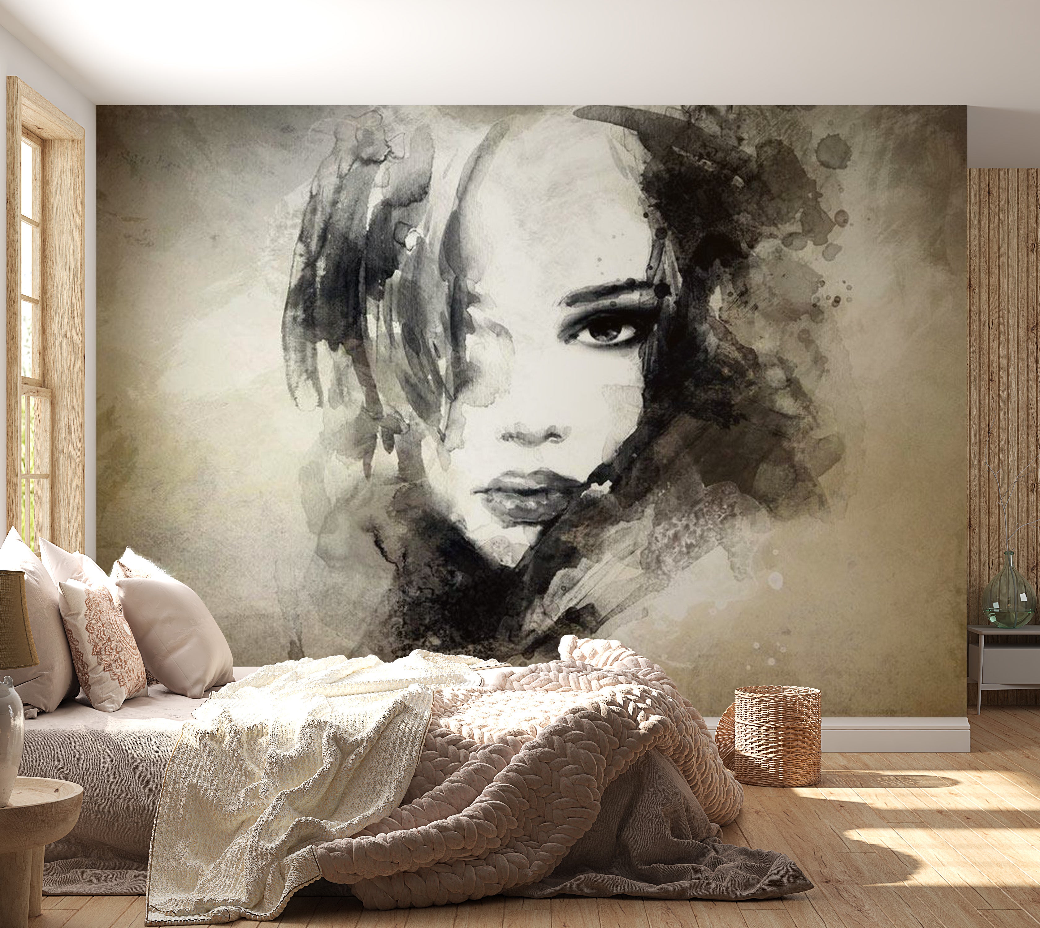 Abstract Wallpaper Wall Mural - Mysterious Girl 39"Wx27"H