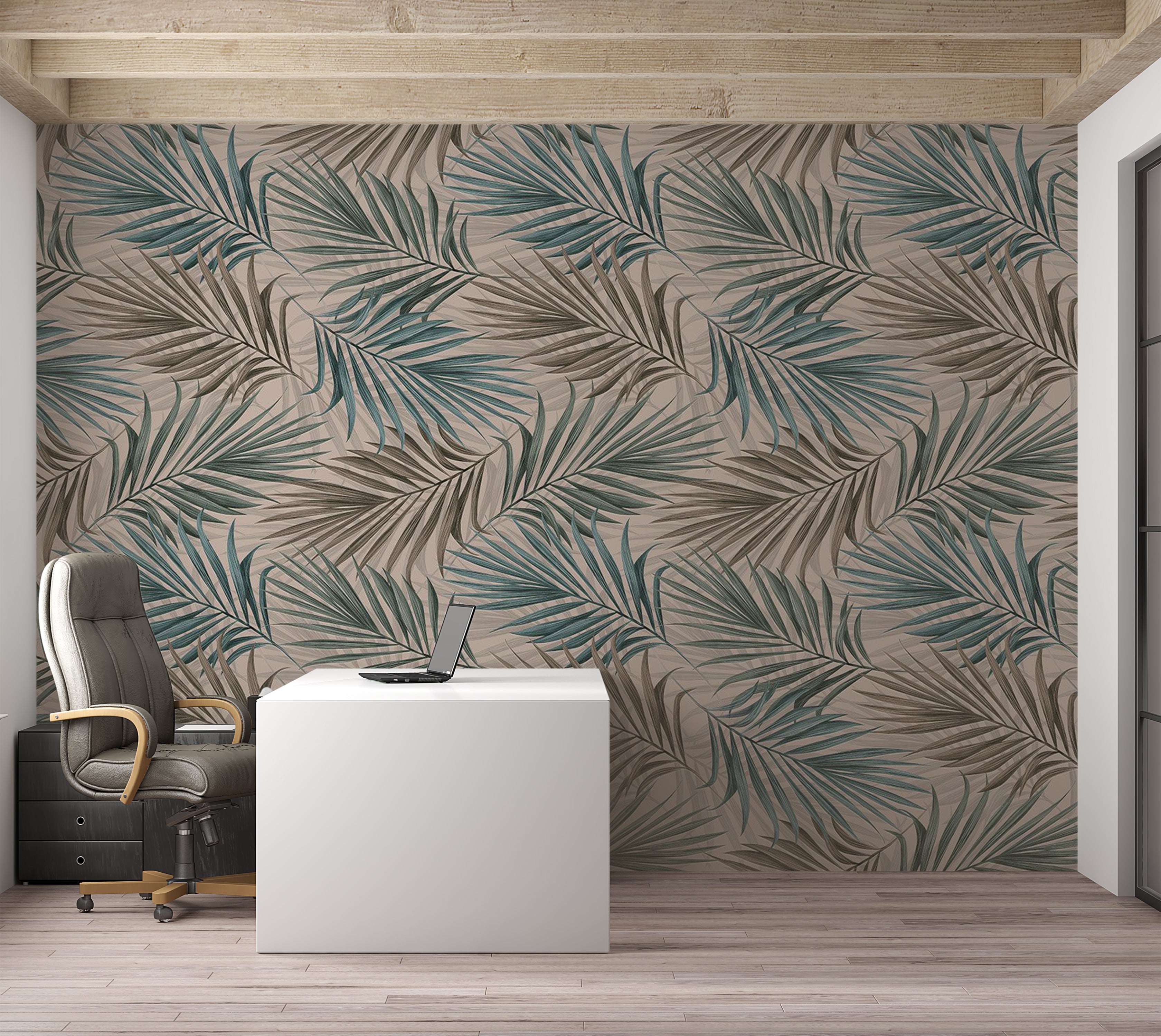 Botanical Wallpaper Wall Mural - Repeating Leaf Pattern 39"Wx27"H / Standard