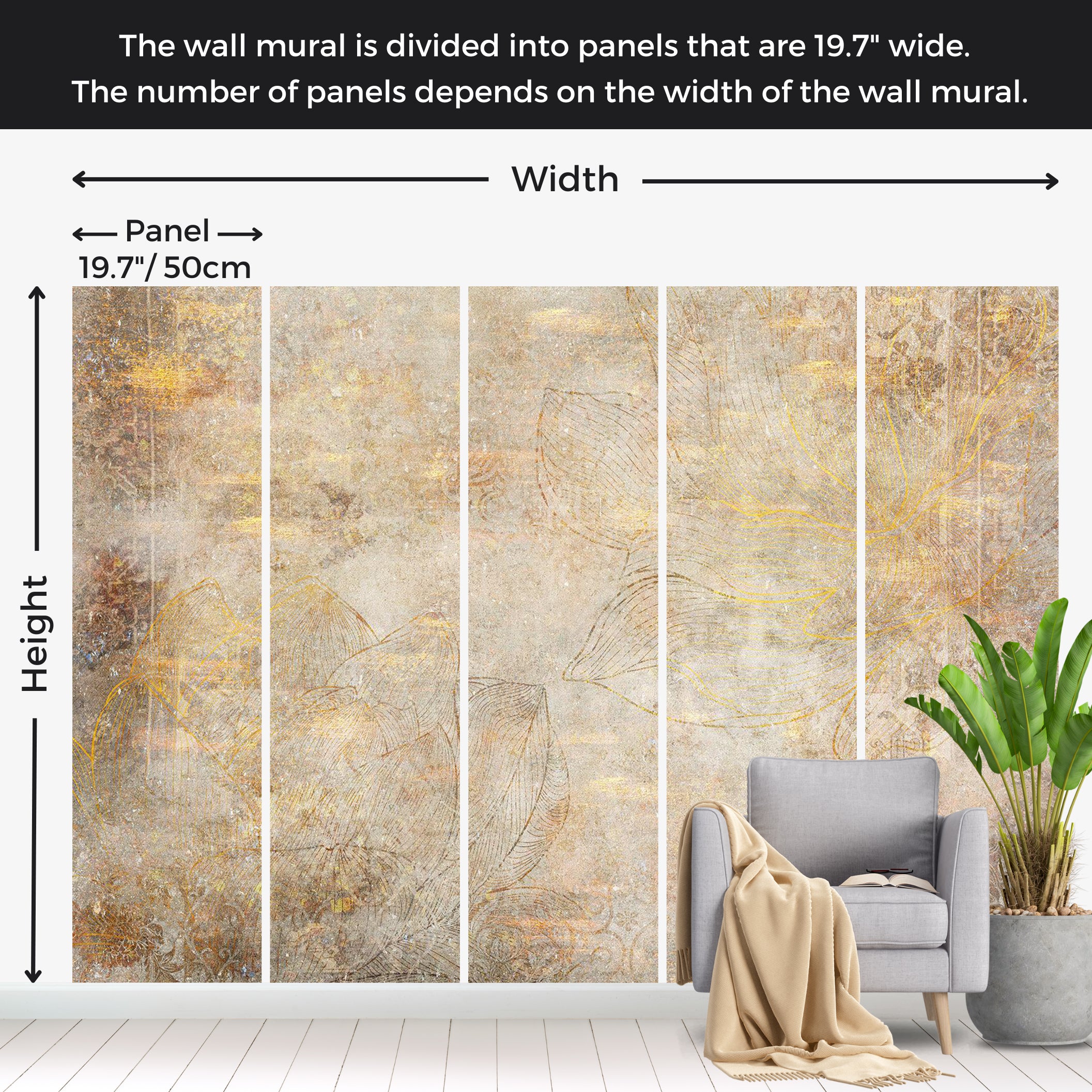 Abstract Wallpaper Wall Mural - Golden Etude 39"Wx27"H / Standard