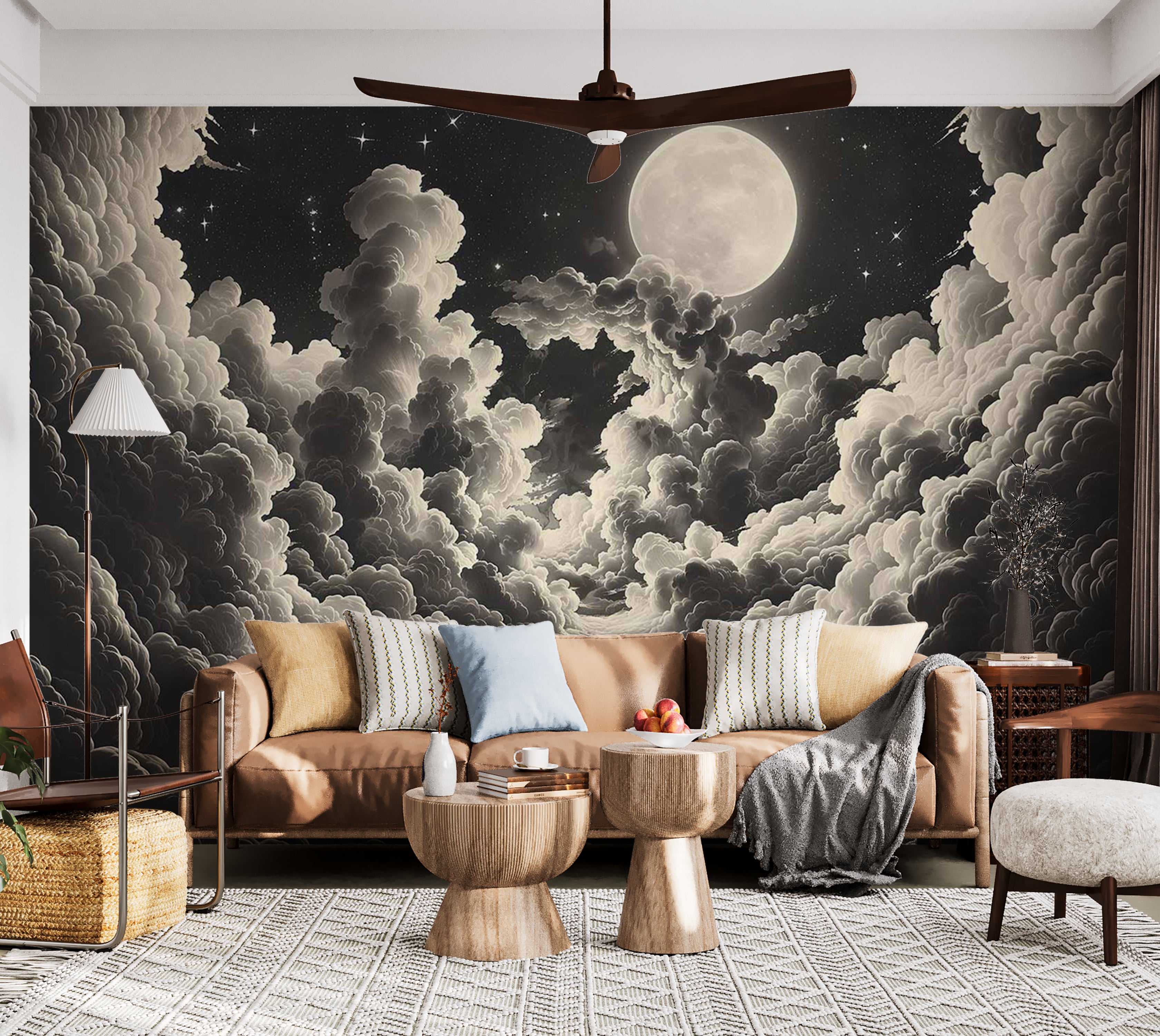 Peel & Stick Space Wall Mural - Moon and Stars at Night 38"Wx27"H