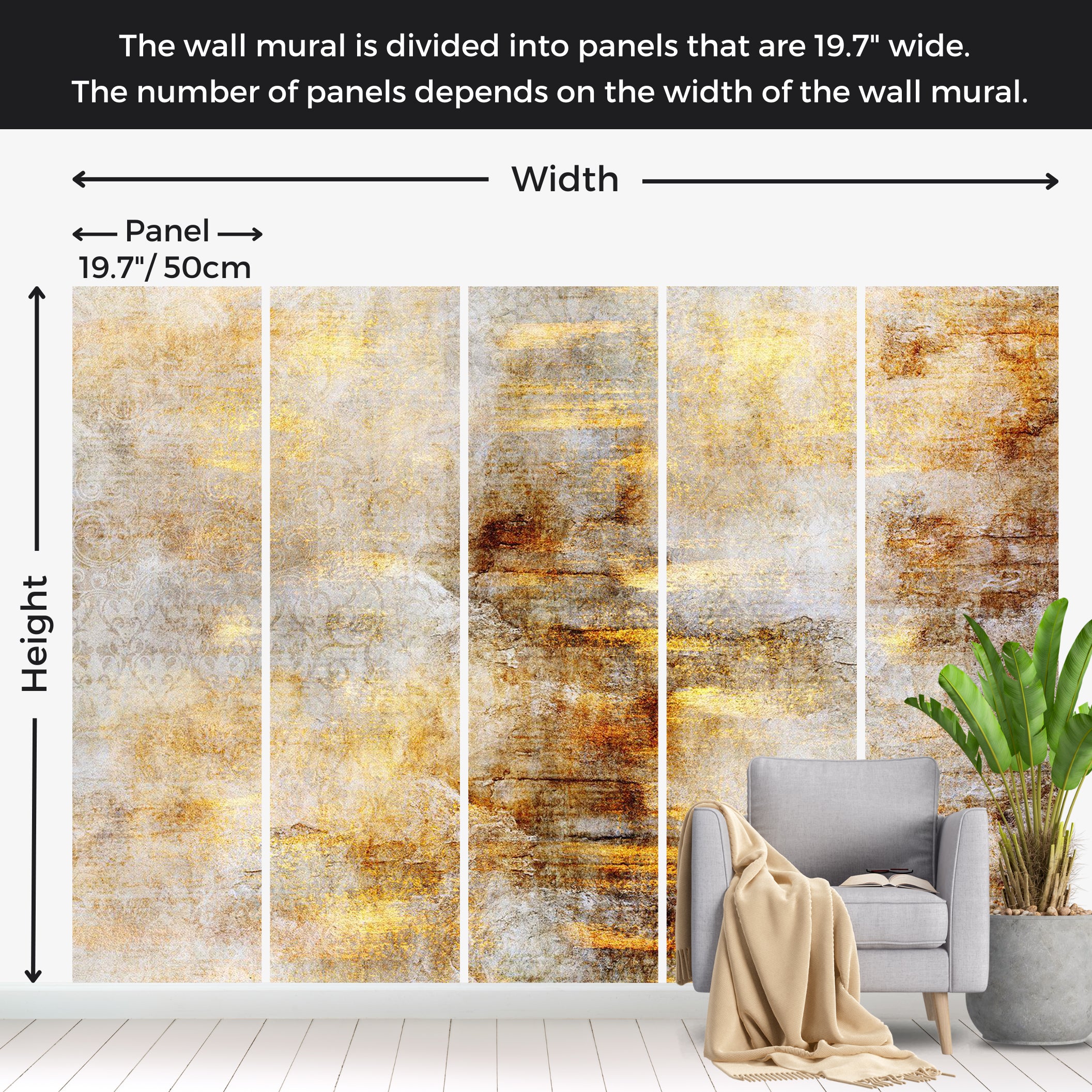 Abstract Wallpaper Wall Mural - Golden Expression 39"Wx27"H / Standard