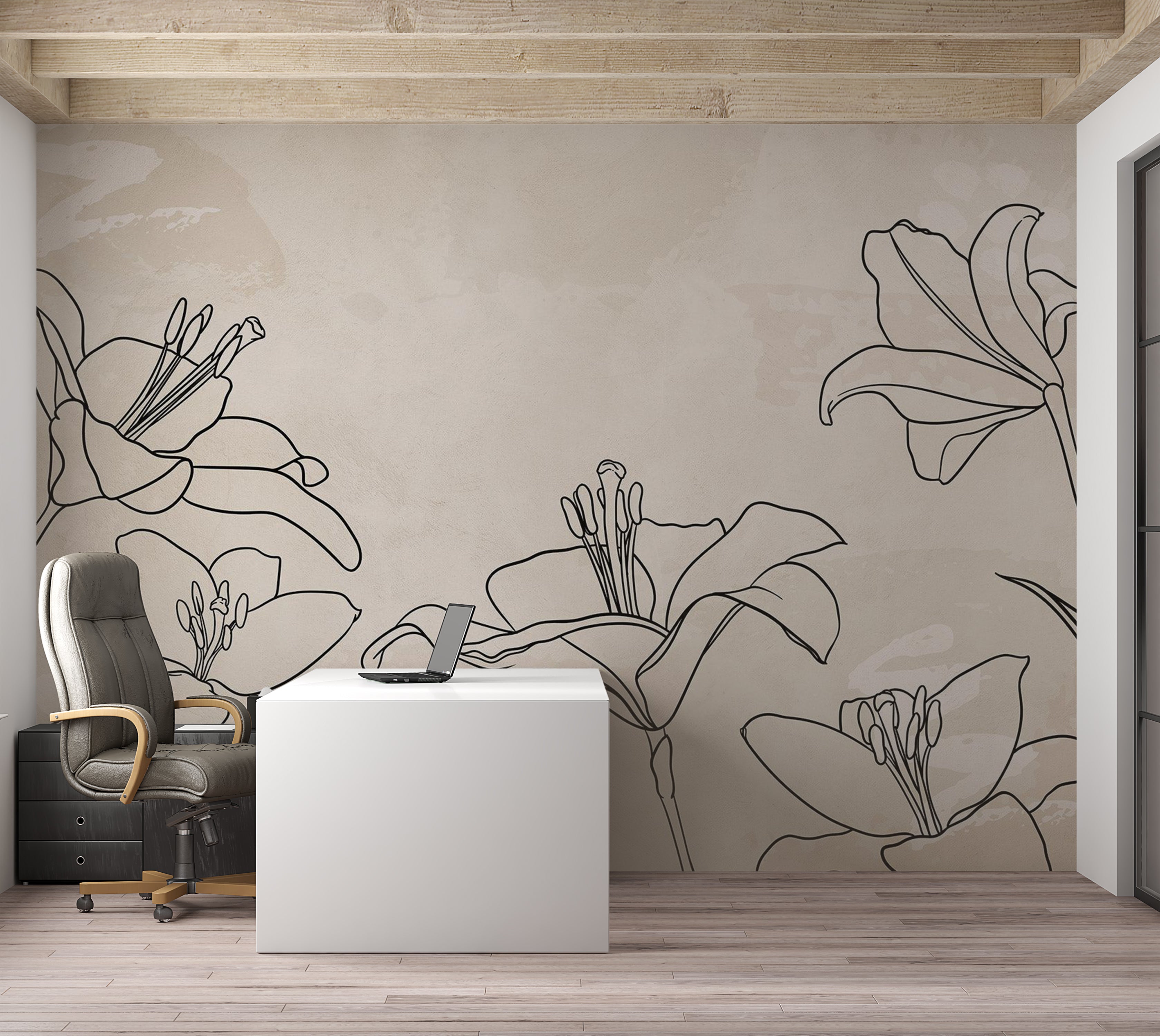 Botanical Wallpaper Wall Mural - Sketch of Nature 39"Wx27"H / Standard