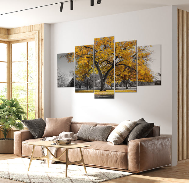 Stretched Canvas Landscape Art - Autumn In The Park Gold 40"Wx20"H