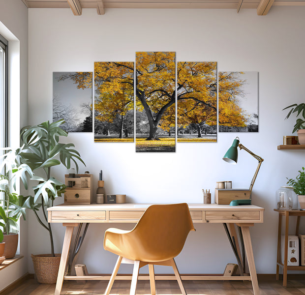 Stretched Canvas Landscape Art - Autumn In The Park Gold 40"Wx20"H