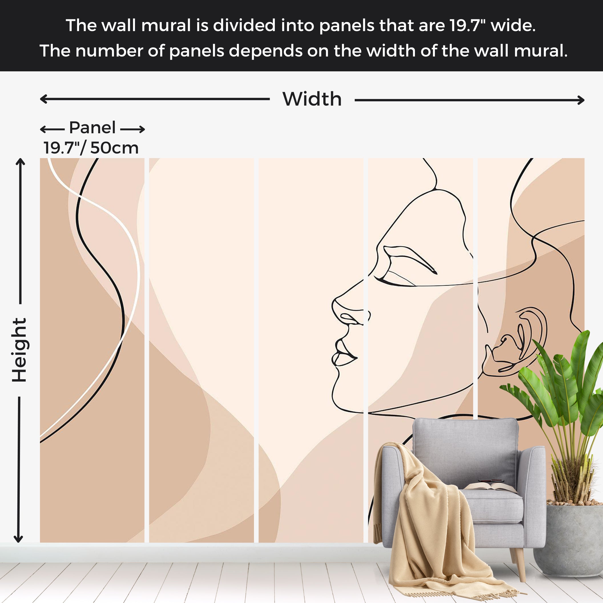 Abstract Wallpaper Wall Mural - Line Art Femininity 39"Wx27"H / Standard