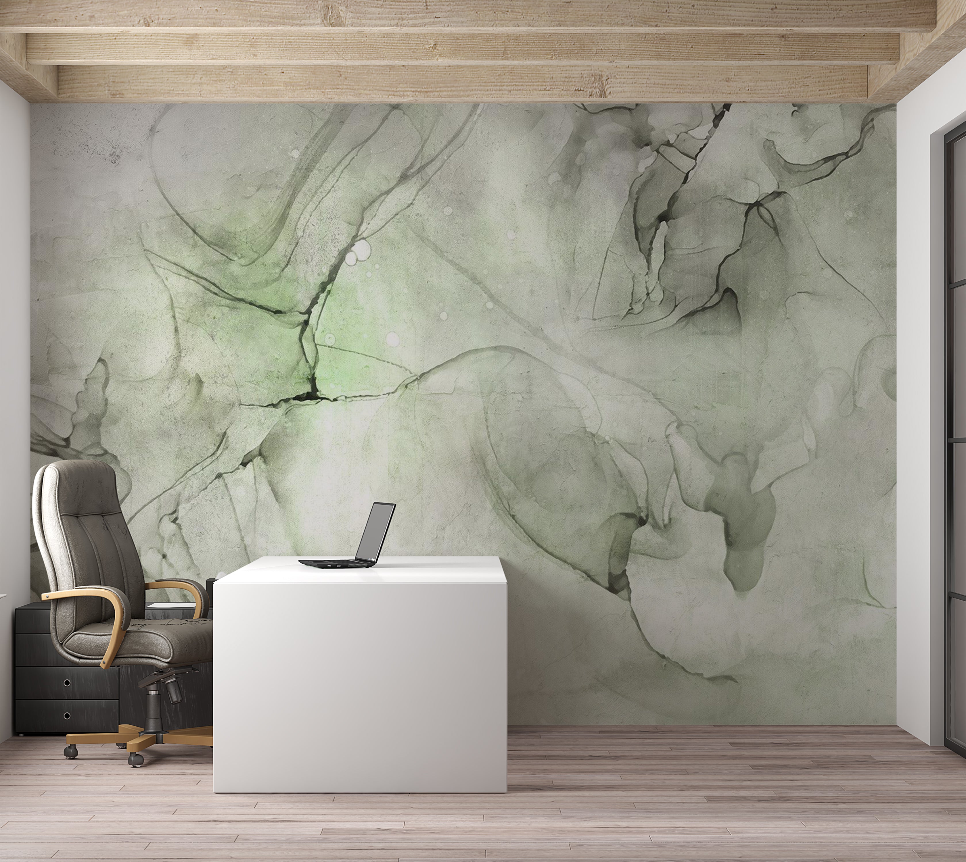 Surface Texture Wallpaper Wall Mural - Green Black Ink 39"Wx27"H / Standard