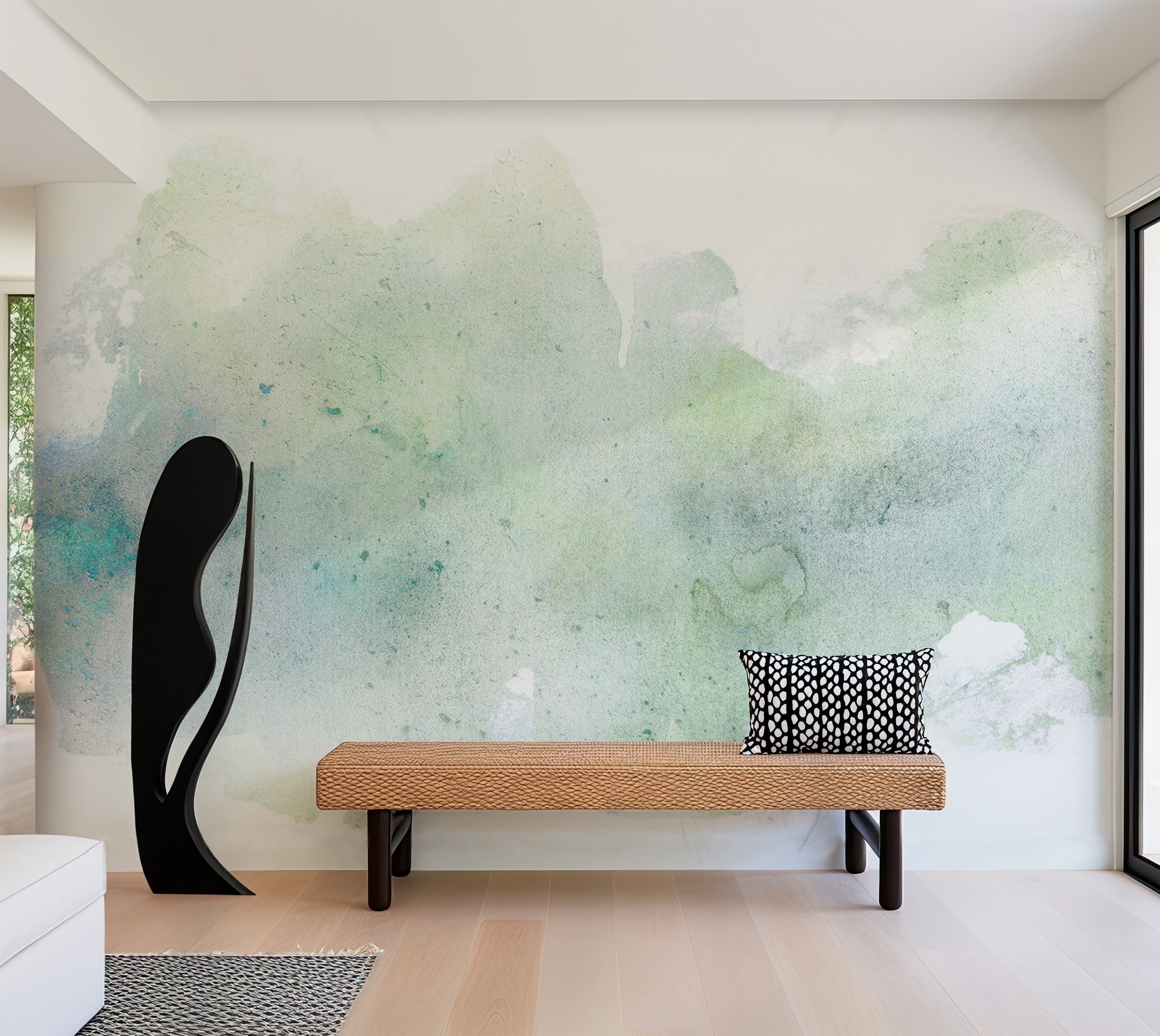 Surface Texture Wallpaper Wall Mural - Pastel Mint Watercolor 39"Wx27"H / Standard