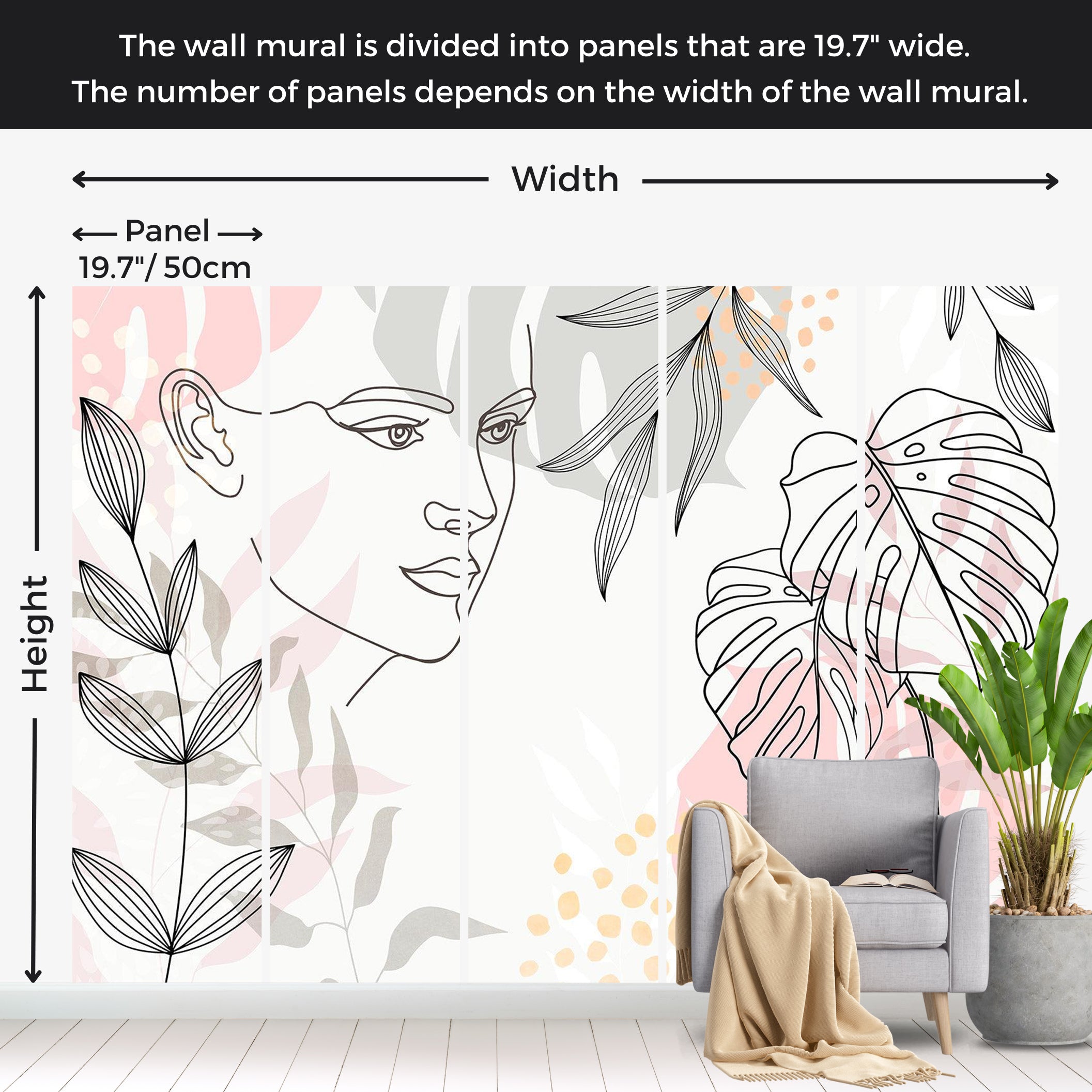 Abstract Wallpaper Wall Mural - Line Art Wildness 39"Wx27"H / Standard