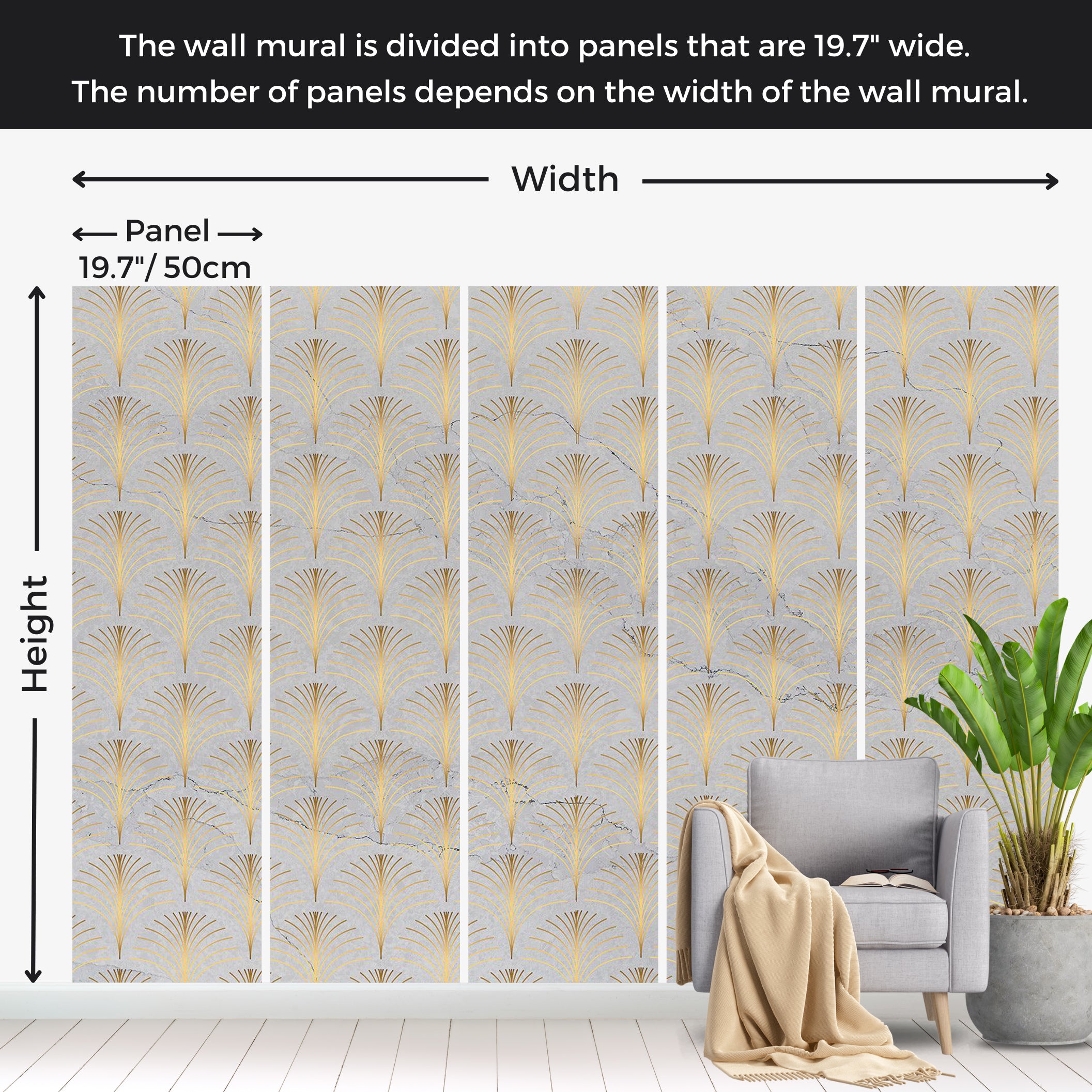 Abstract Wallpaper Wall Mural - Linear Pattern With Gold 39"Wx27"H / Standard