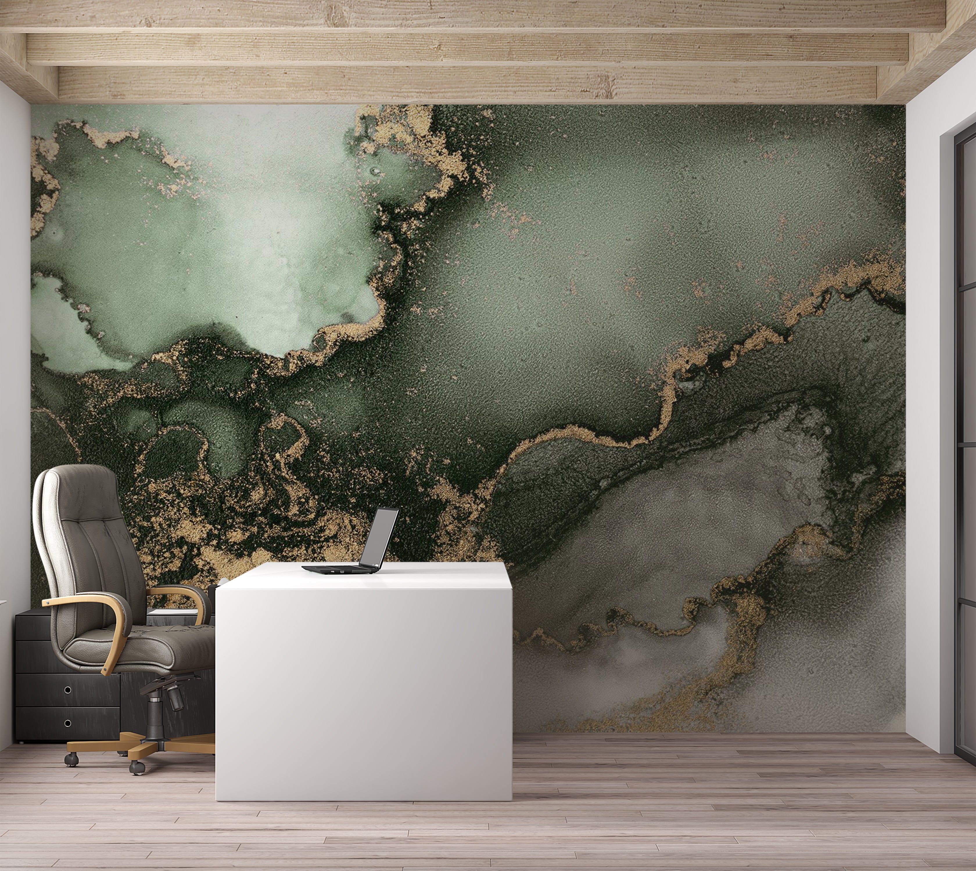Surface Texture Wallpaper Wall Mural - Green Gold Watercolor Inspiration 39"Wx27"H / Standard