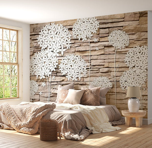 Background & Patterns Wallpaper Wall Mural - Flowers On Slate Stones 39"Wx27"H