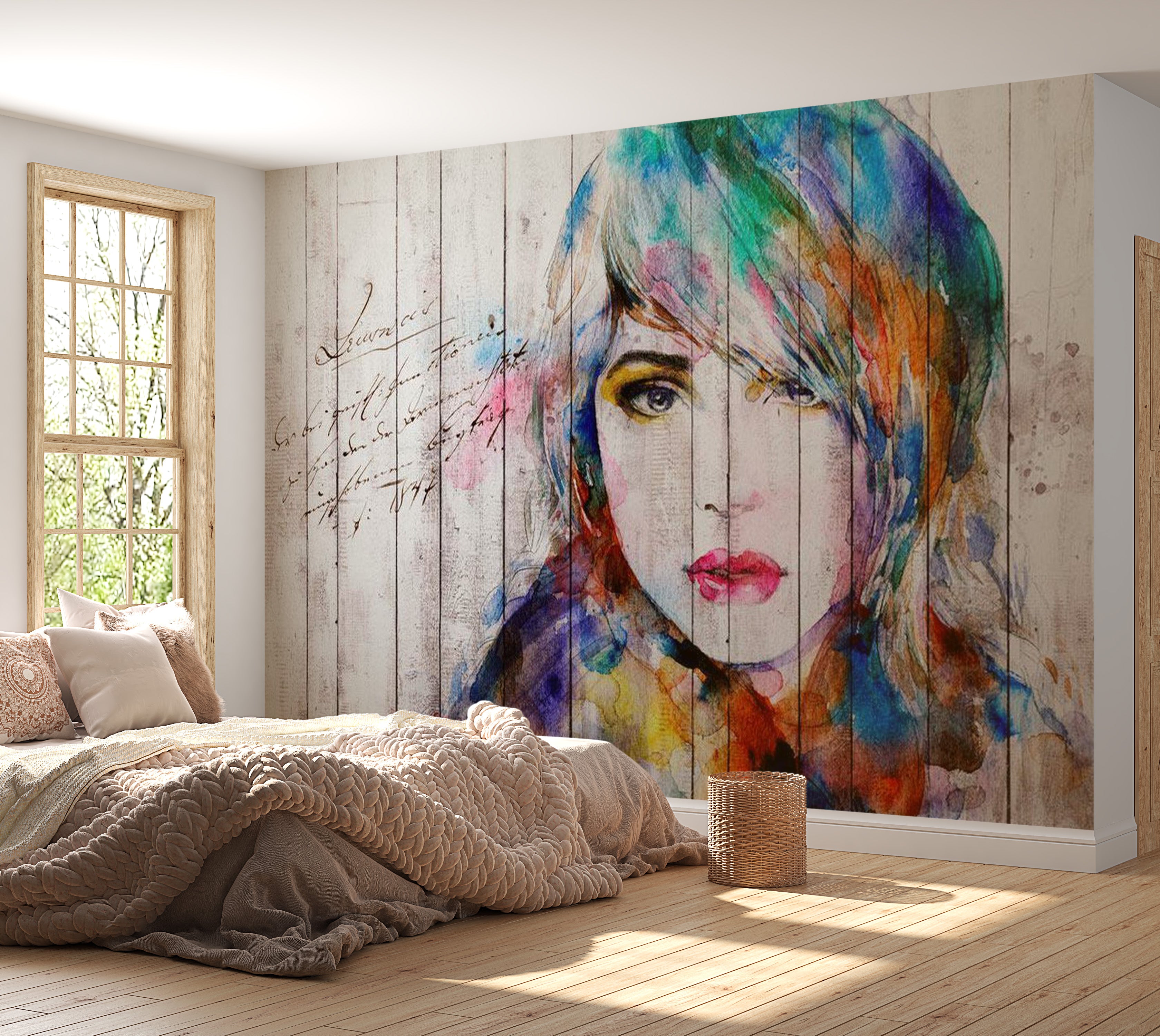 Abstract Wallpaper Wall Mural - Wooden Portrait 39"Wx27"H