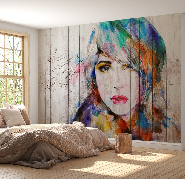 Abstract Wallpaper Wall Mural - Wooden Portrait 39"Wx27"H