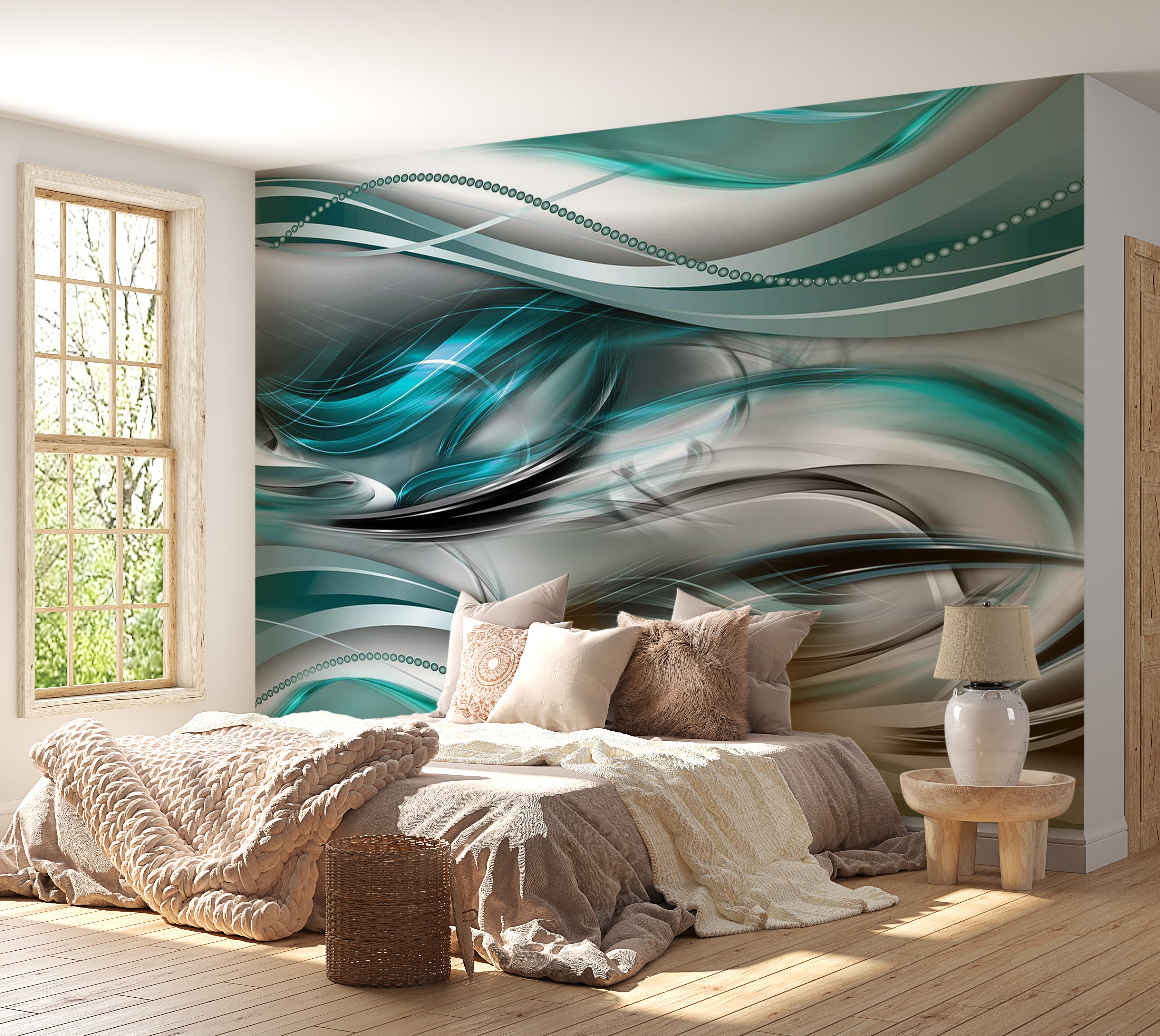 Abstract Wallpaper Wall Mural - Tunnels Green 39"Wx27"H