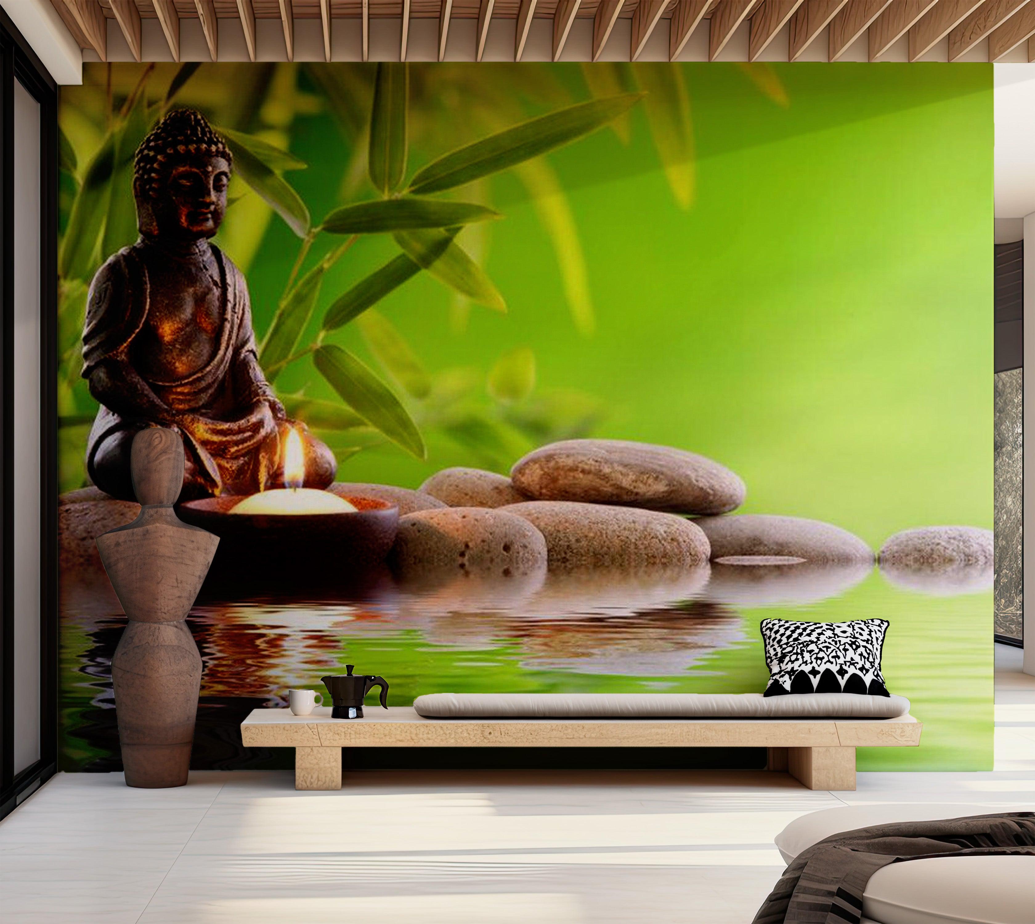 Zen Wallpaper Wall Mural - Buddha With Candlelight